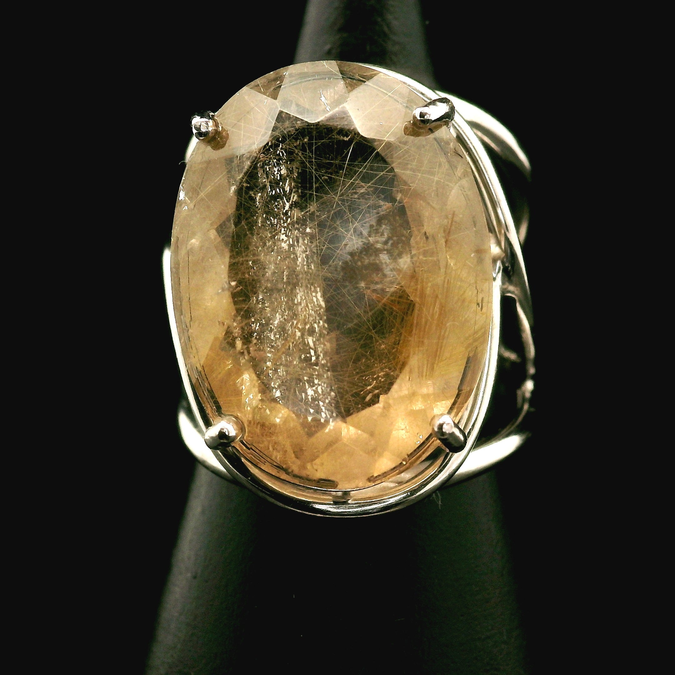 Gold Rutile Cuff Ring .925 Silver for Insight, Meditation & Shamanic Journey