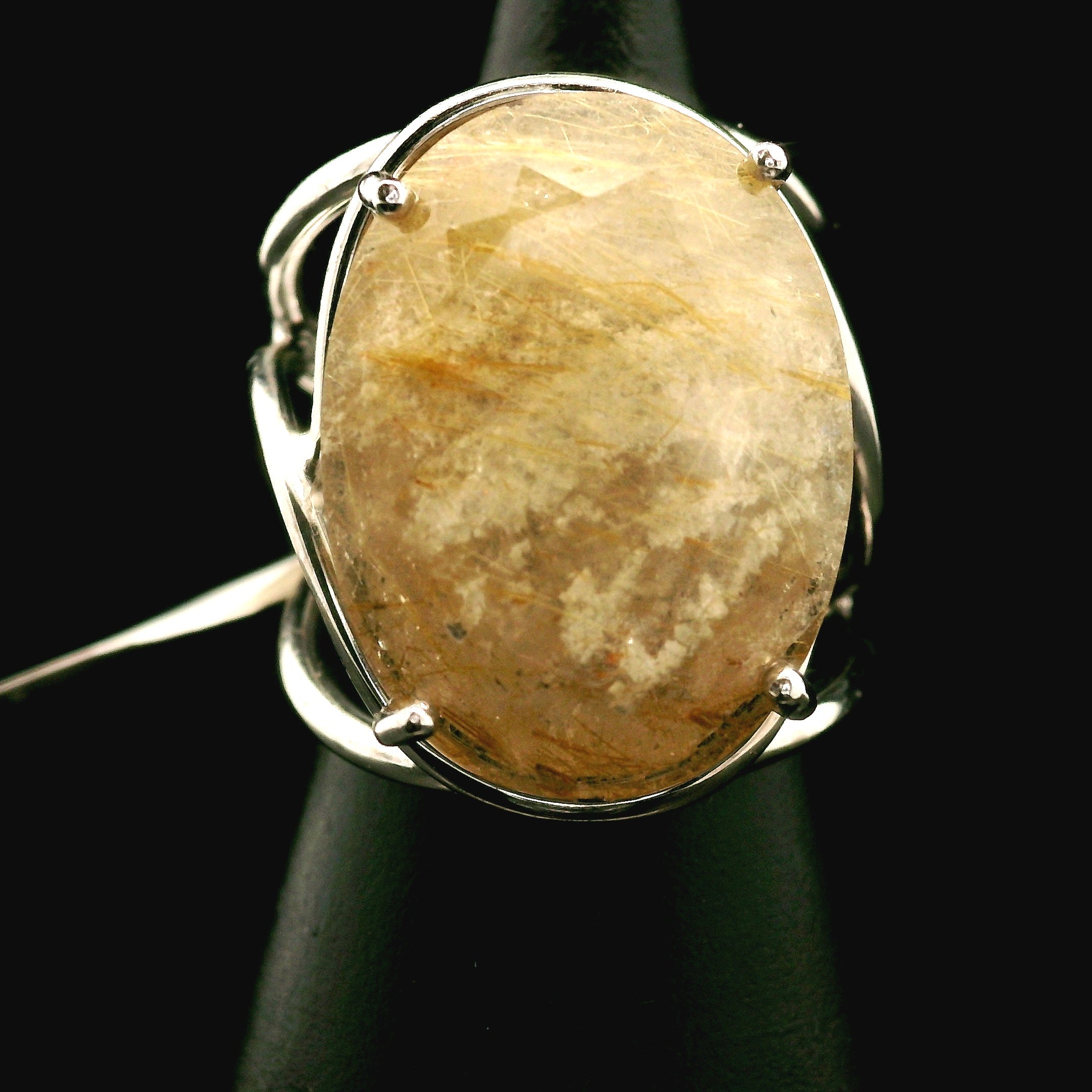 Gold Rutile Cuff Ring .925 Silver for Insight, Meditation & Shamanic Journey