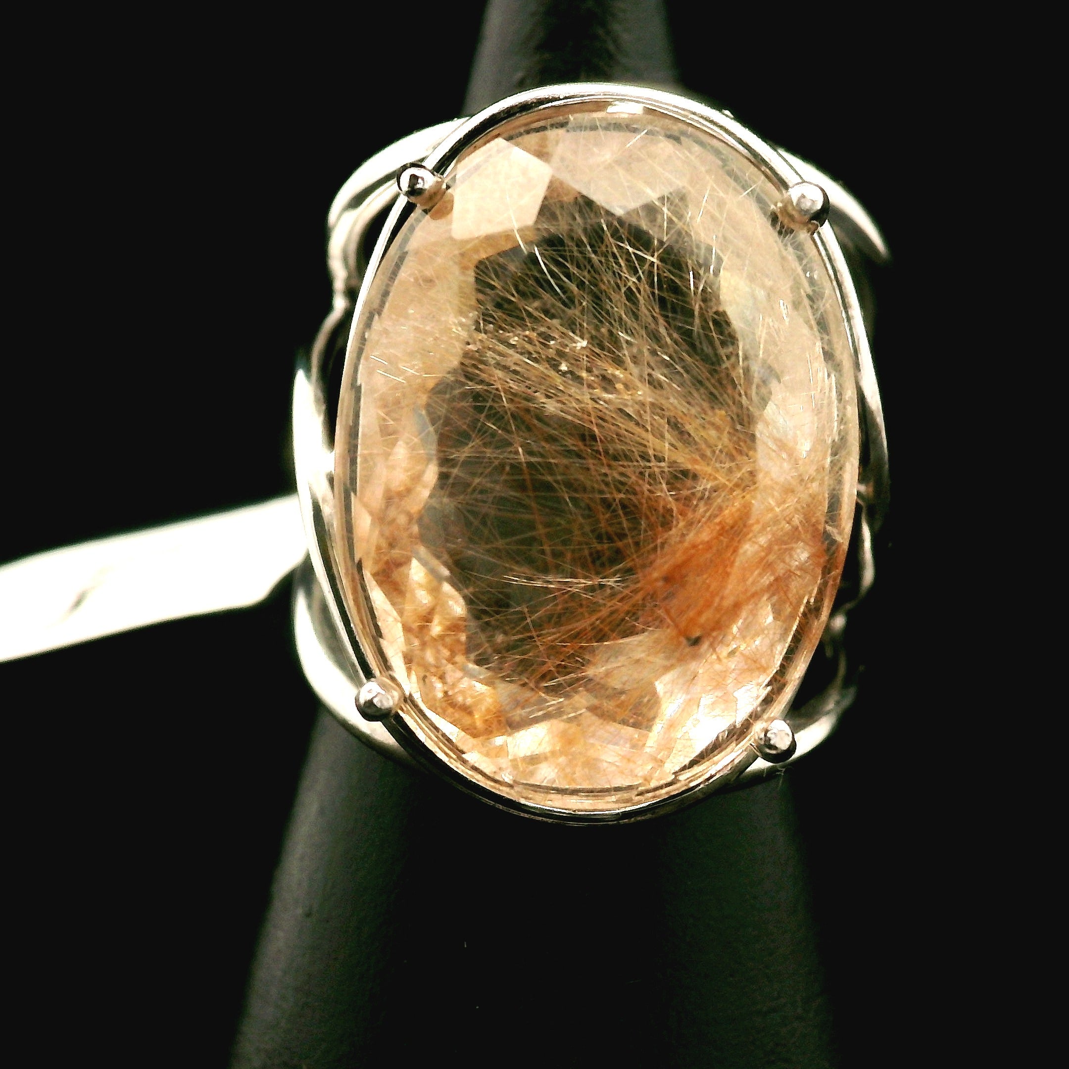 Gold Rutile Cuff Ring .925 Silver for Insight, Meditation & Shamanic Journey