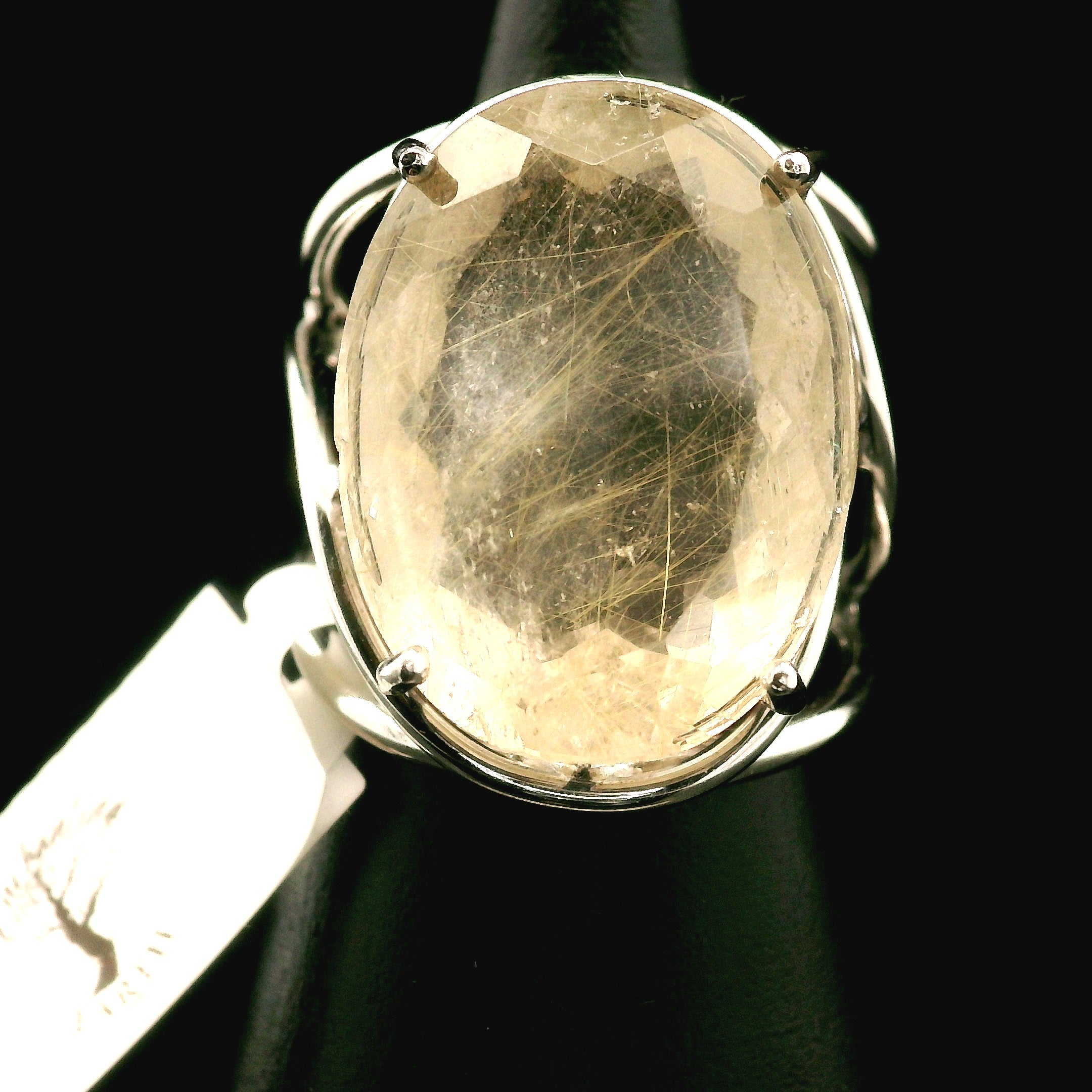 Gold Rutile Cuff Ring .925 Silver for Insight, Meditation & Shamanic Journey