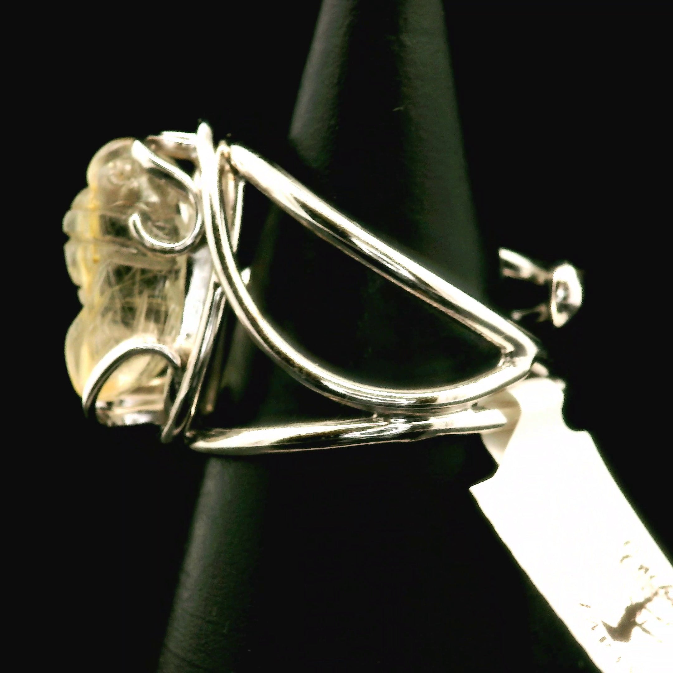 Gold Rutile Bee Cuff Ring .925 Silver for Insight, Meditation & Shamanic Journey