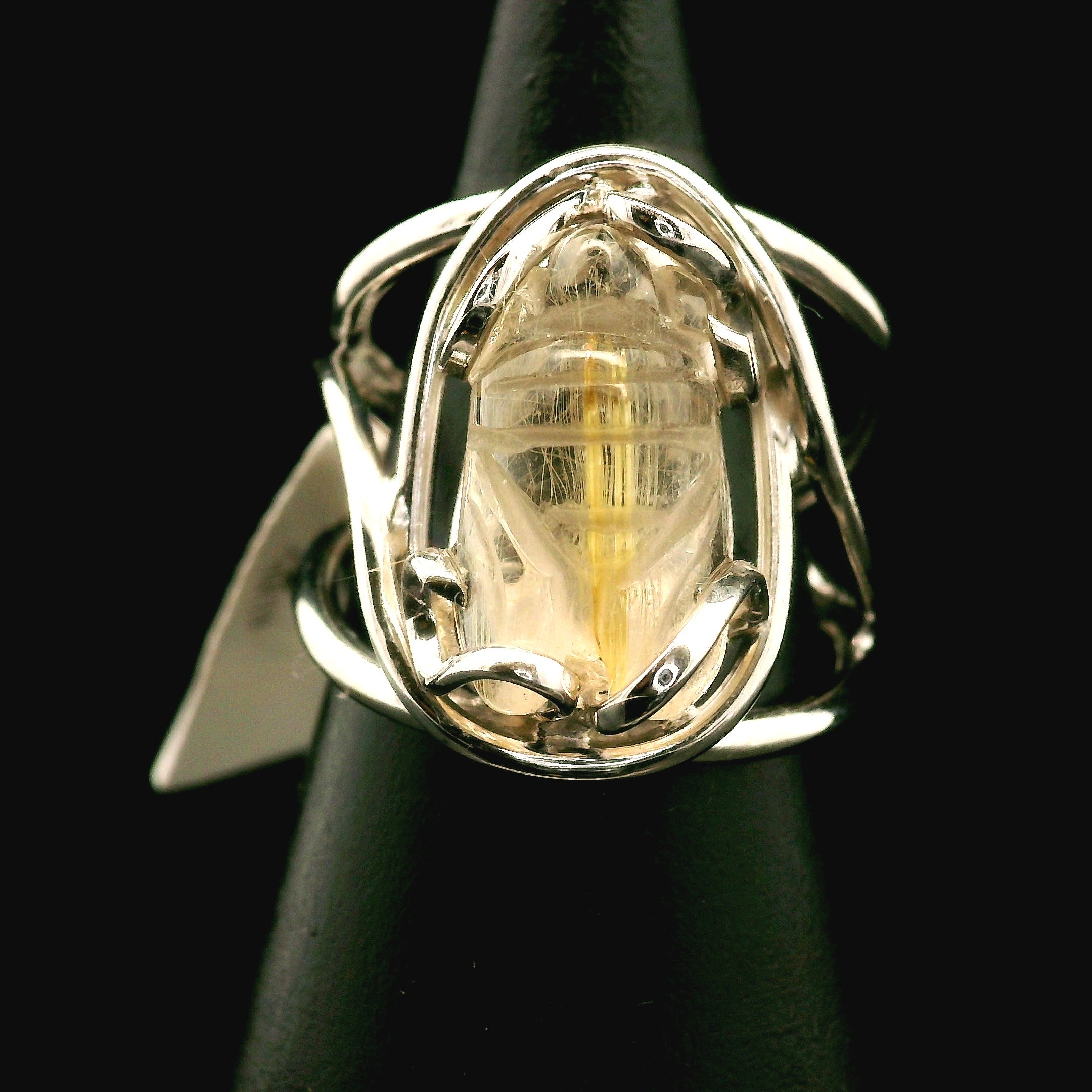 Gold Rutile Bee Cuff Ring .925 Silver for Insight, Meditation & Shamanic Journey