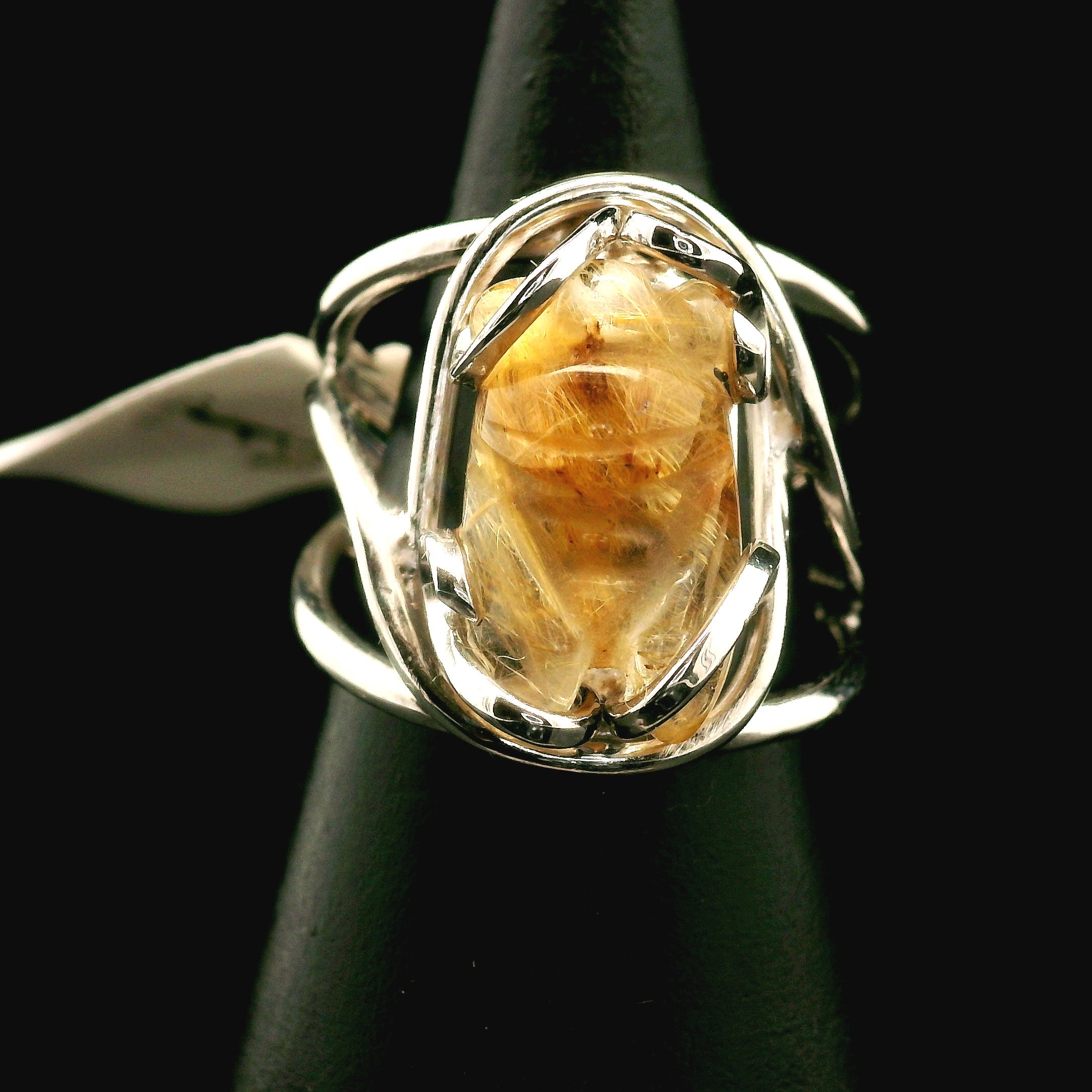 Gold Rutile Bee Cuff Ring .925 Silver for Insight, Meditation & Shamanic Journey