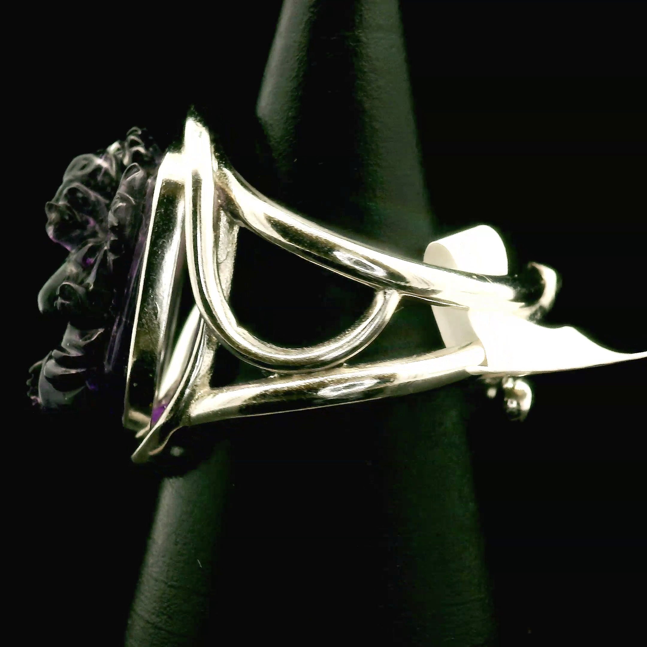 Amethyst Ganesha Cuff Ring .925 Silver for Divine Connection and Clearing Blockages