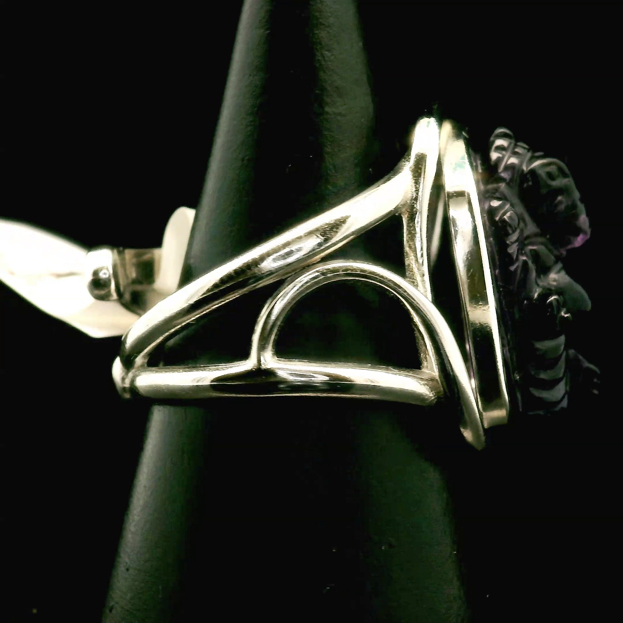 Amethyst Ganesha Cuff Ring .925 Silver for Divine Connection and Clearing Blockages