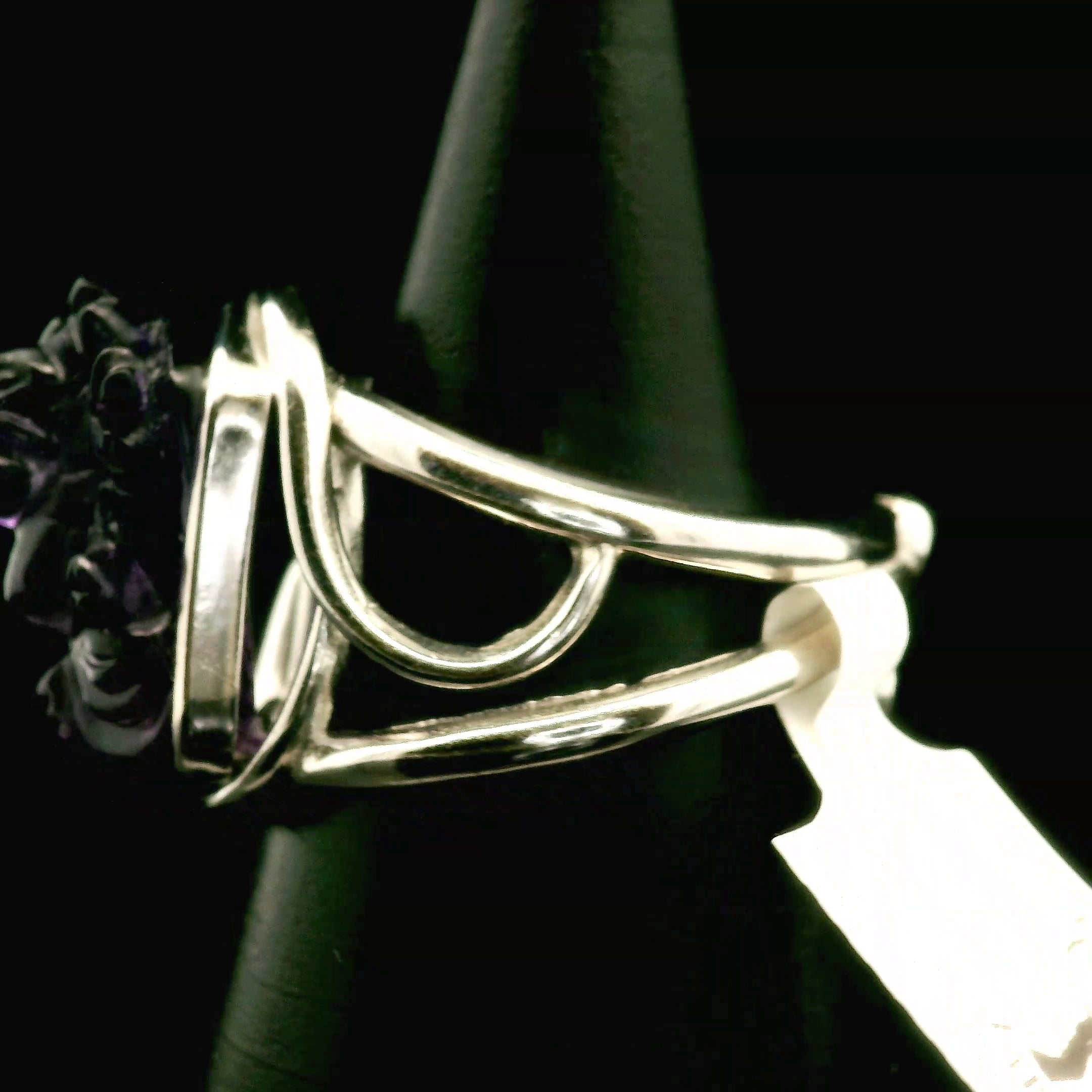 Amethyst Ganesha Cuff Ring .925 Silver for Divine Connection and Clearing Blockages