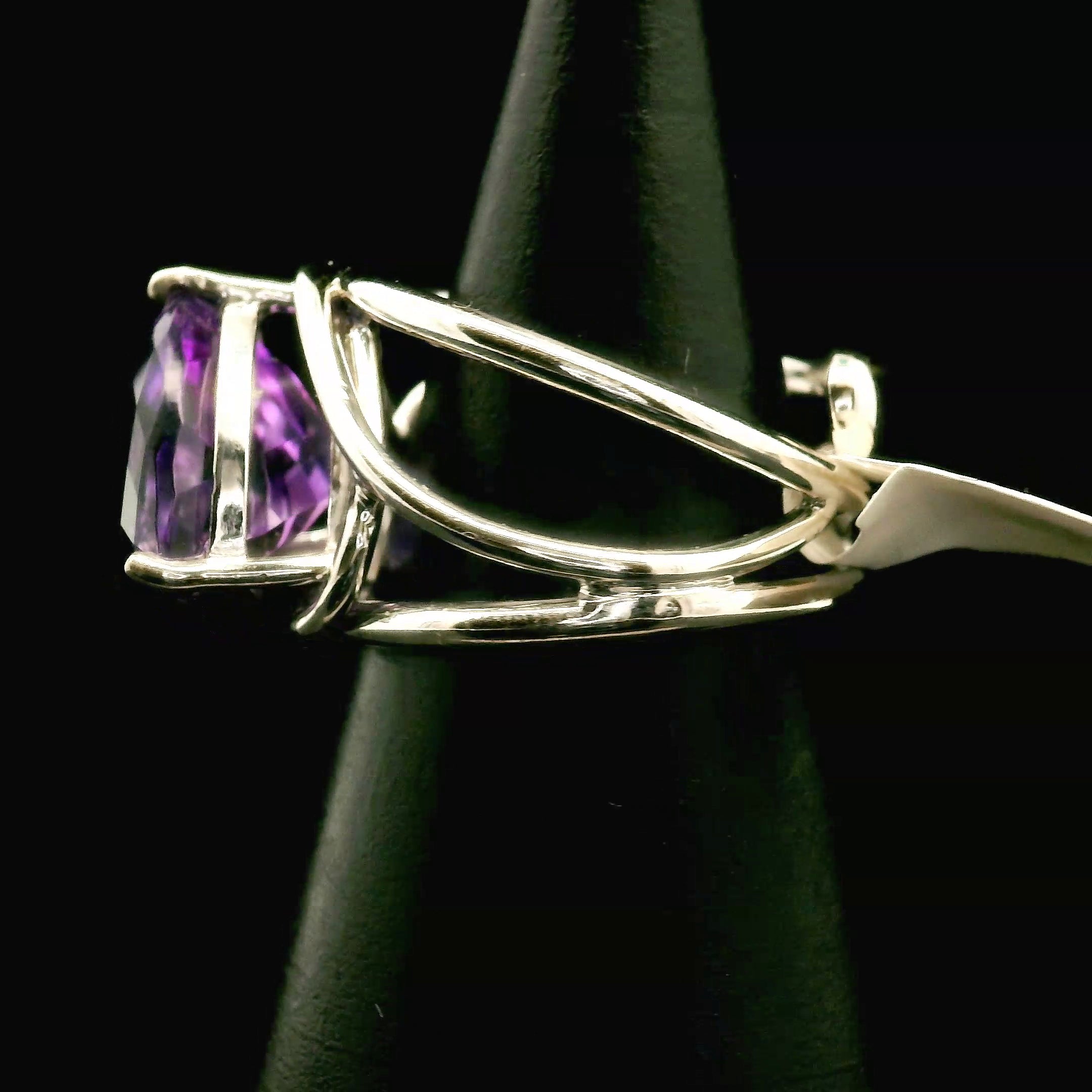 Amethyst Trillion Cuff Ring .925 Silver for Enhancing your Intuitive Gifts