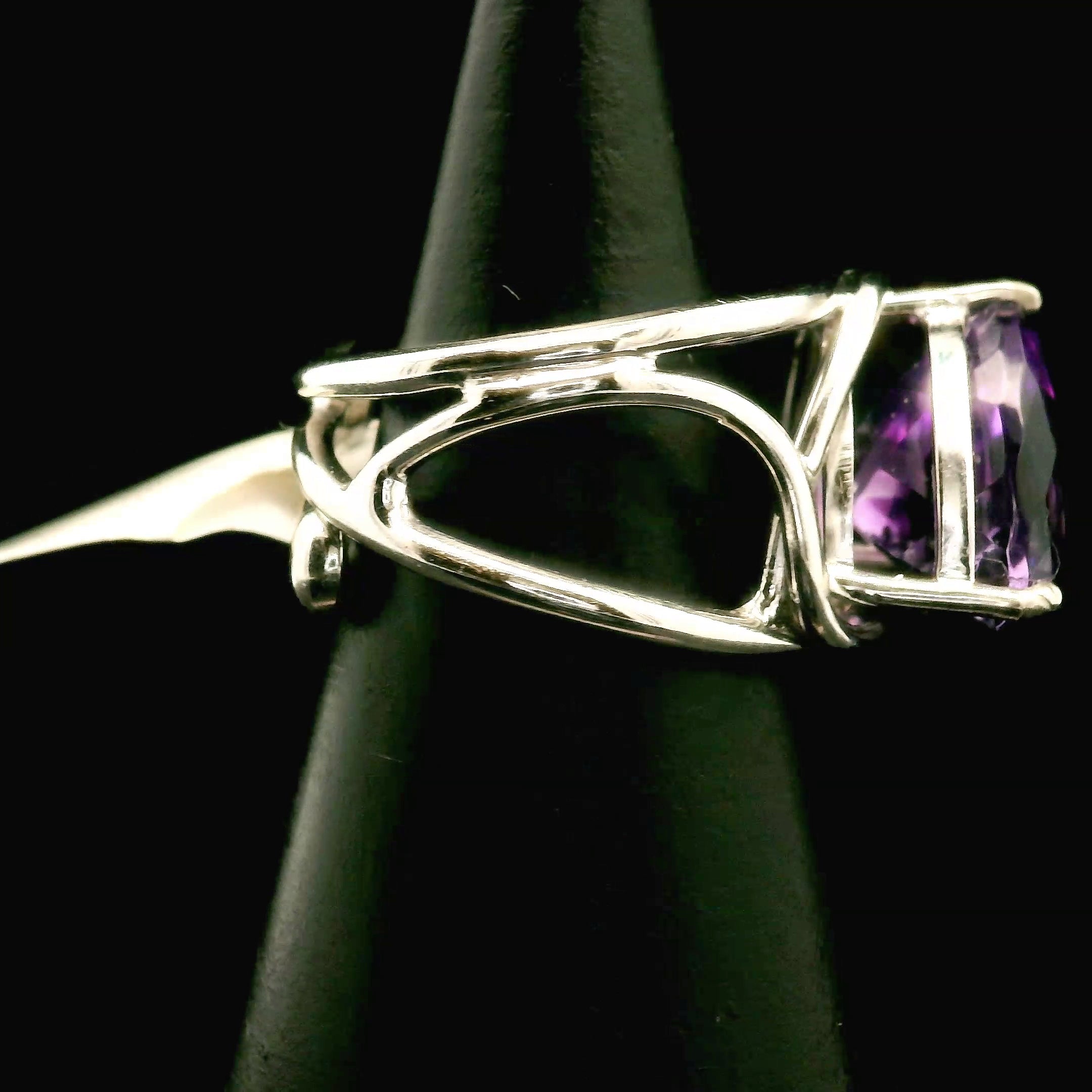 Amethyst Trillion Cuff Ring .925 Silver for Enhancing your Intuitive Gifts