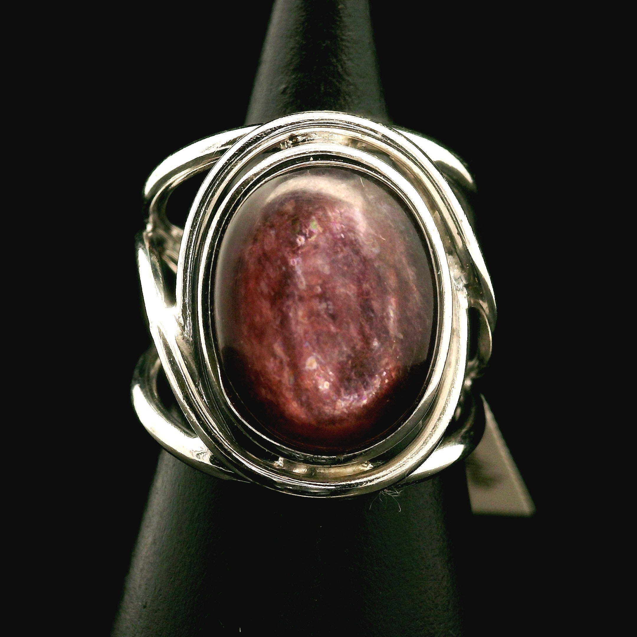 Gem Lepidolite Cuff Ring .925 Silver for Balancing the Emotional Body & Calming the Mind