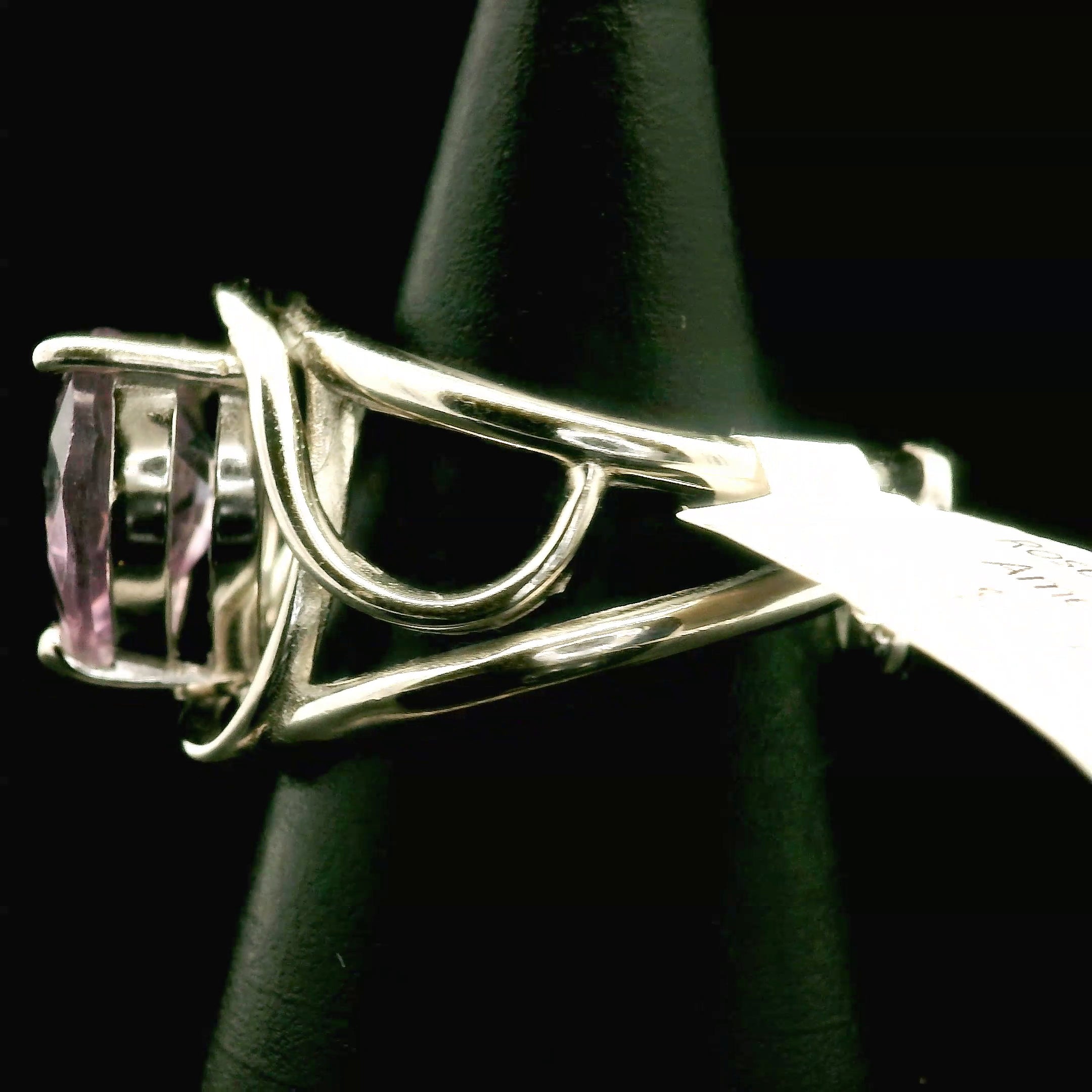 Rose De France Amethyst Heart Cuff Ring .925 Silver for Enhancing Intuition & Connection with Divine