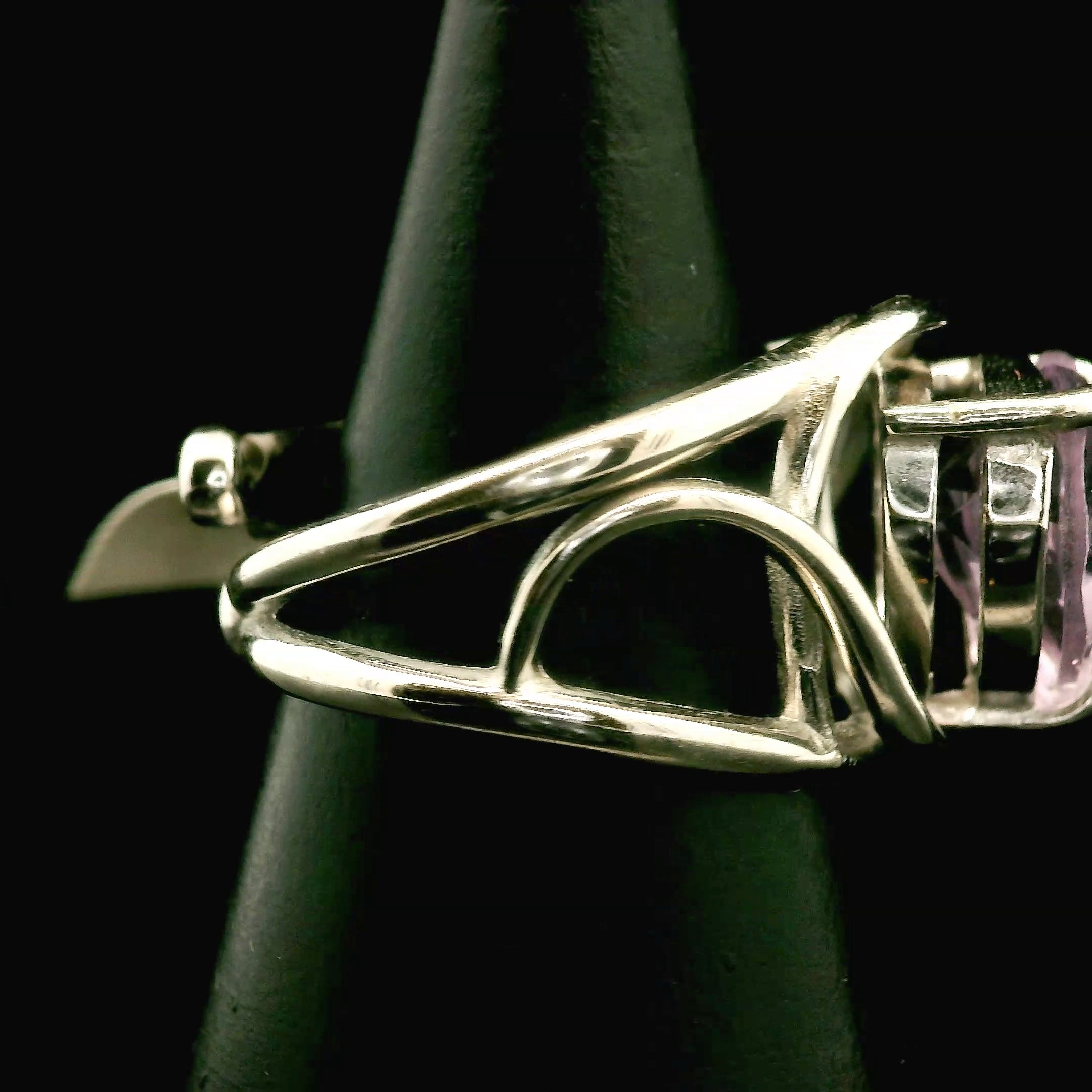 Rose De France Amethyst Heart Cuff Ring .925 Silver for Enhancing Intuition & Connection with Divine