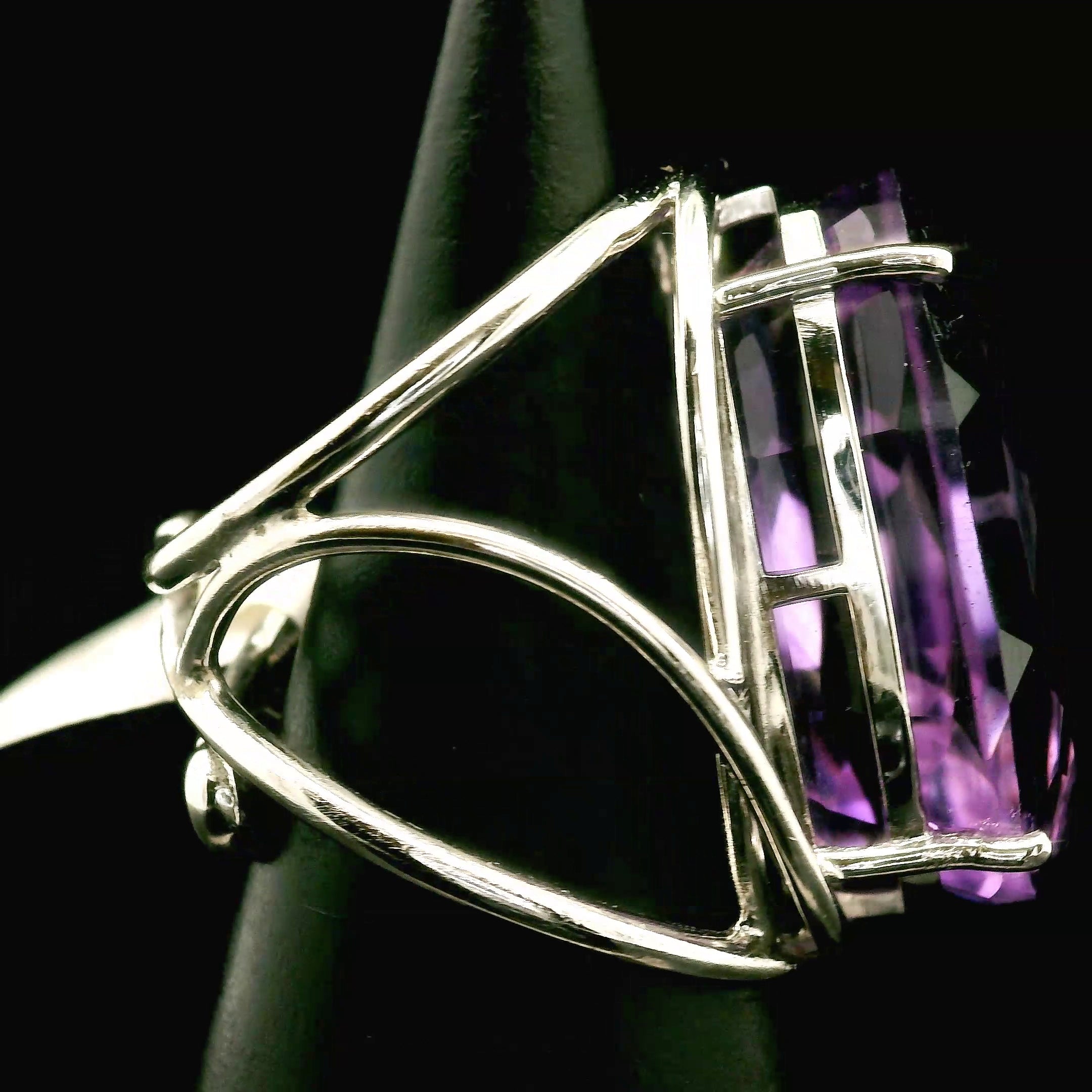 Amethyst Fantasy Cut Cuff Ring .925 Silver for Enhancing your Intuitive Gifts