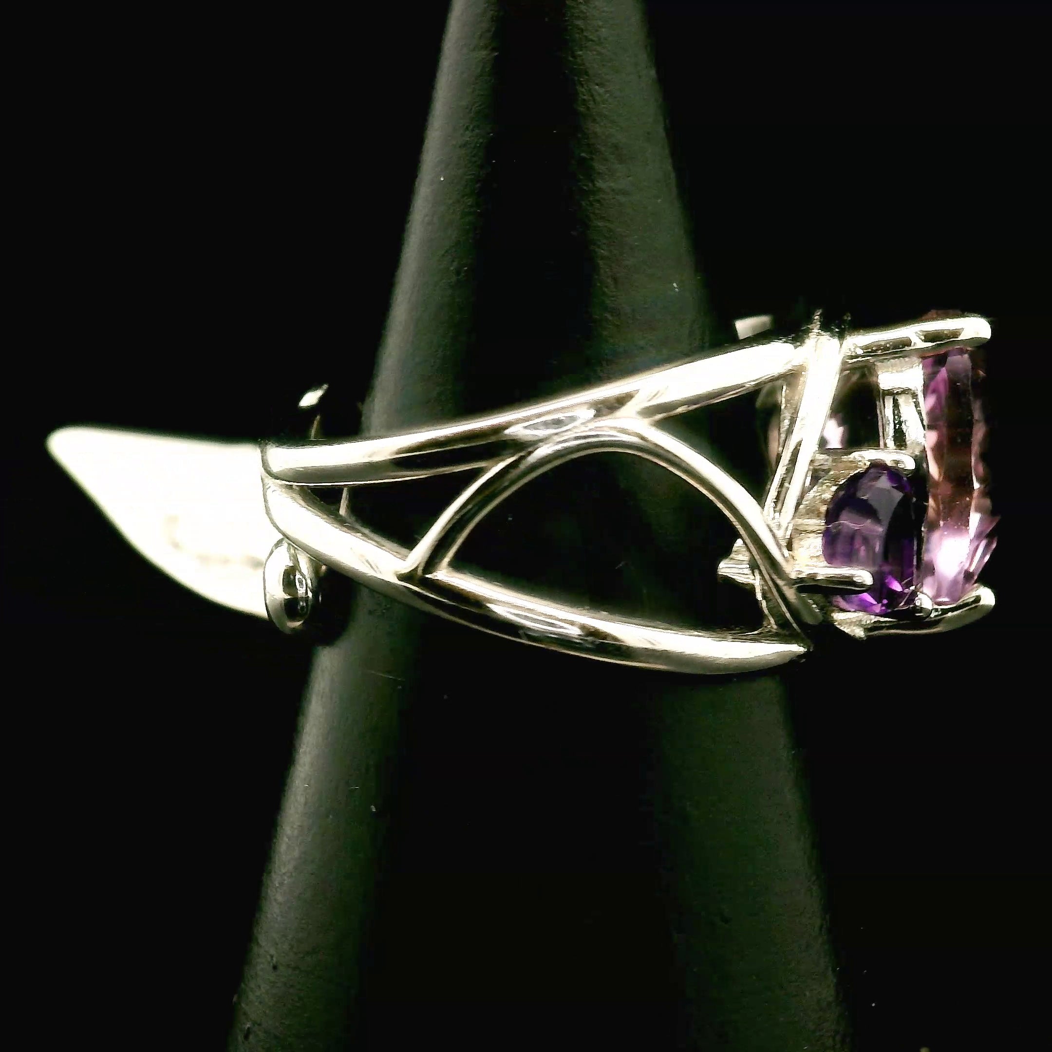 Ametrine & Amethyst Heart Cuff Ring .925 Silver for Empowerment & Harmony