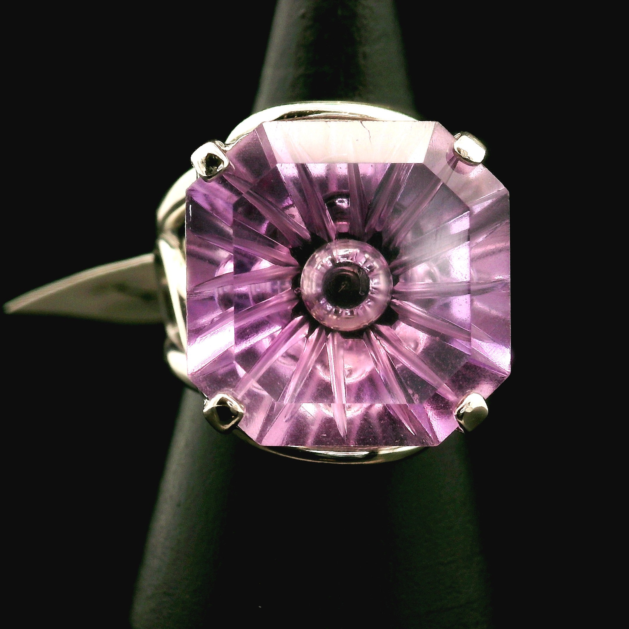 Amethyst Fantasy Cut Cuff Ring .925 Silver for Enhancing your Intuitive Gifts
