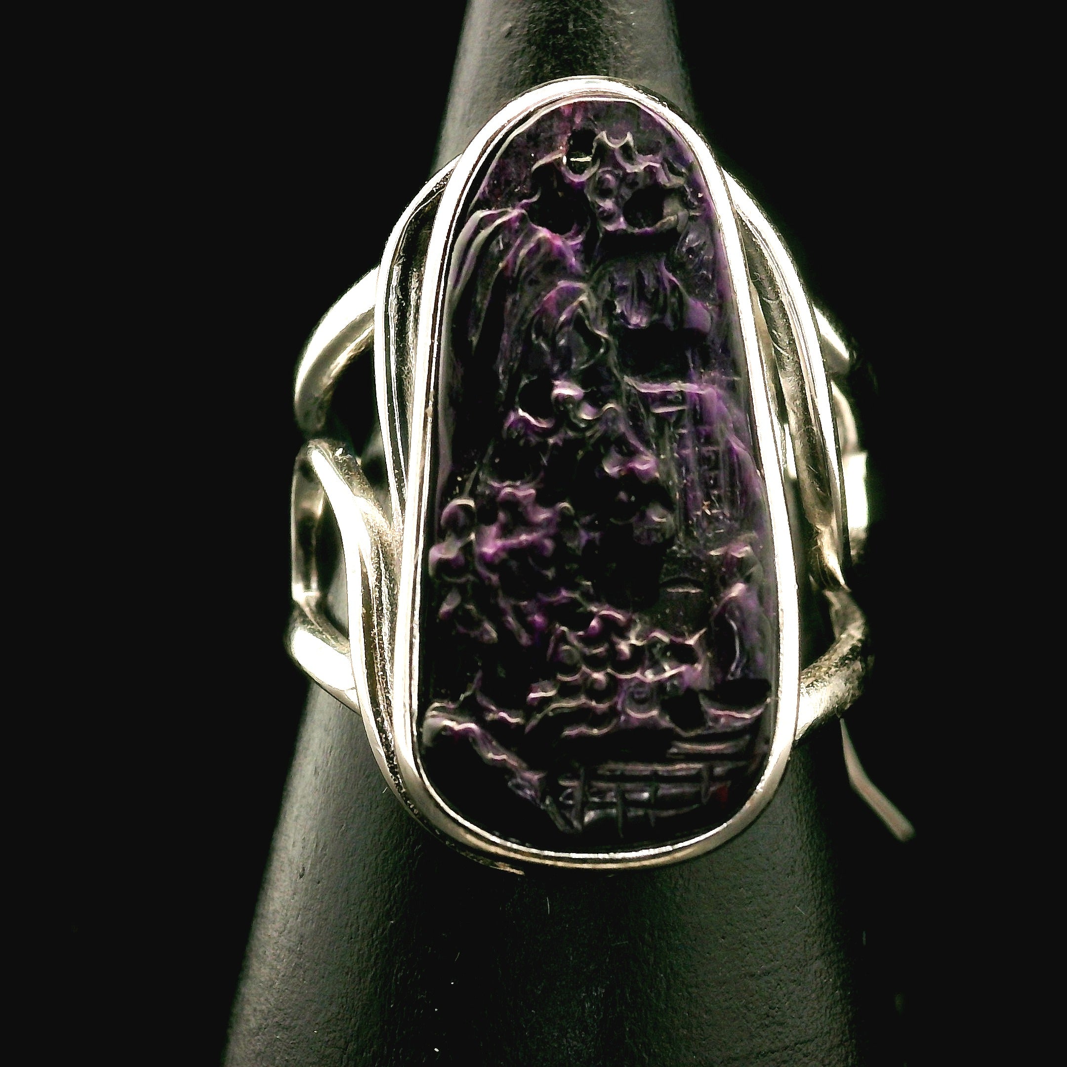 Sugilite Path of Enlightenment Cuff Ring .925 Silver for Enhancing Dreamwork and Discovery of Your Path