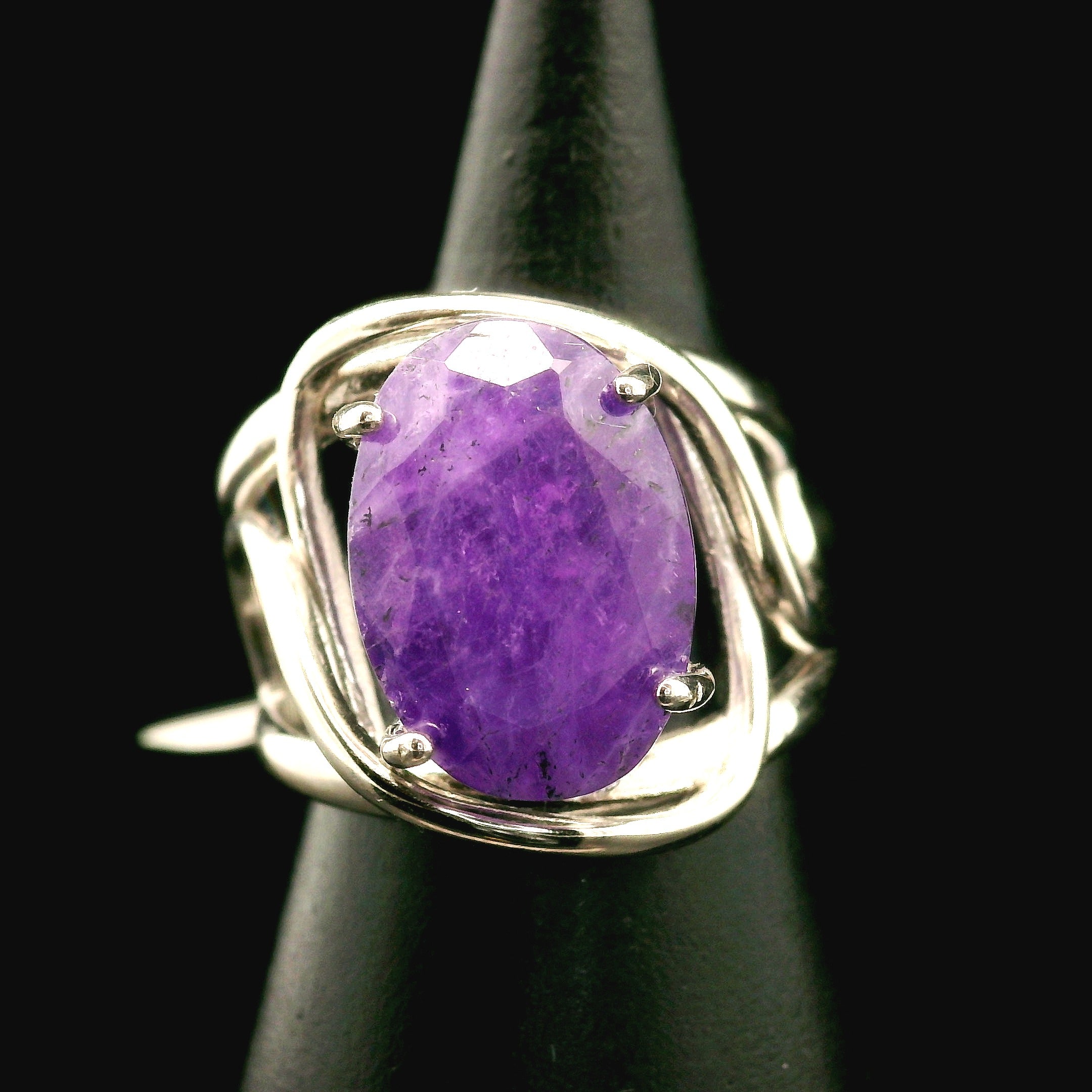 Hackmanite Cuff Ring .925 Silver for Spiritual Awakening