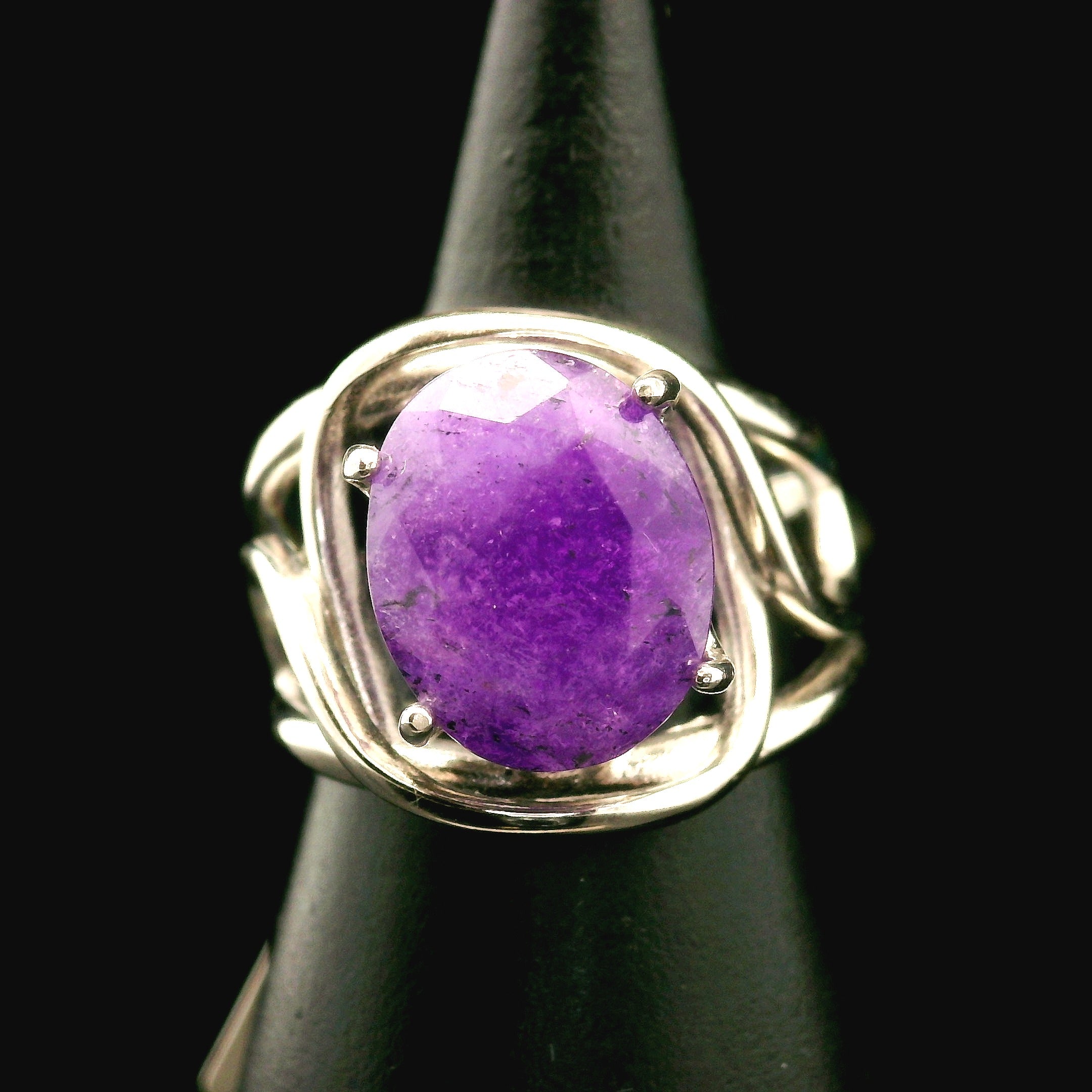 Hackmanite Cuff Ring .925 Silver for Spiritual Awakening