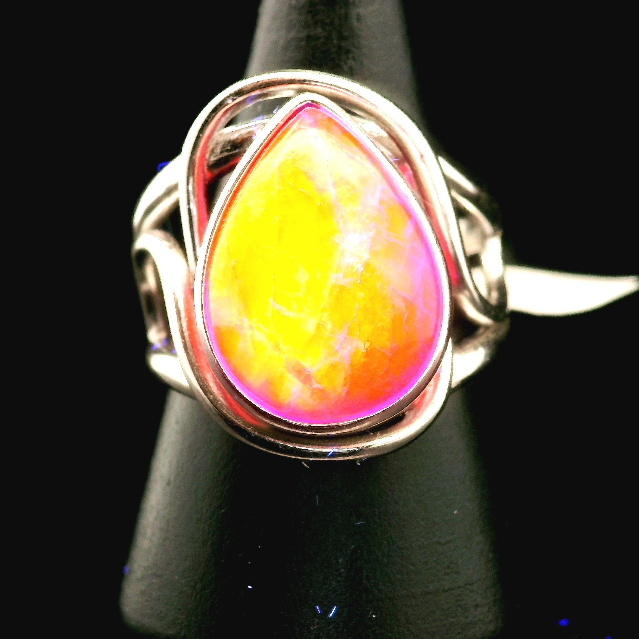 Hackmanite Cuff Ring .925 Silver for Spiritual Awakening