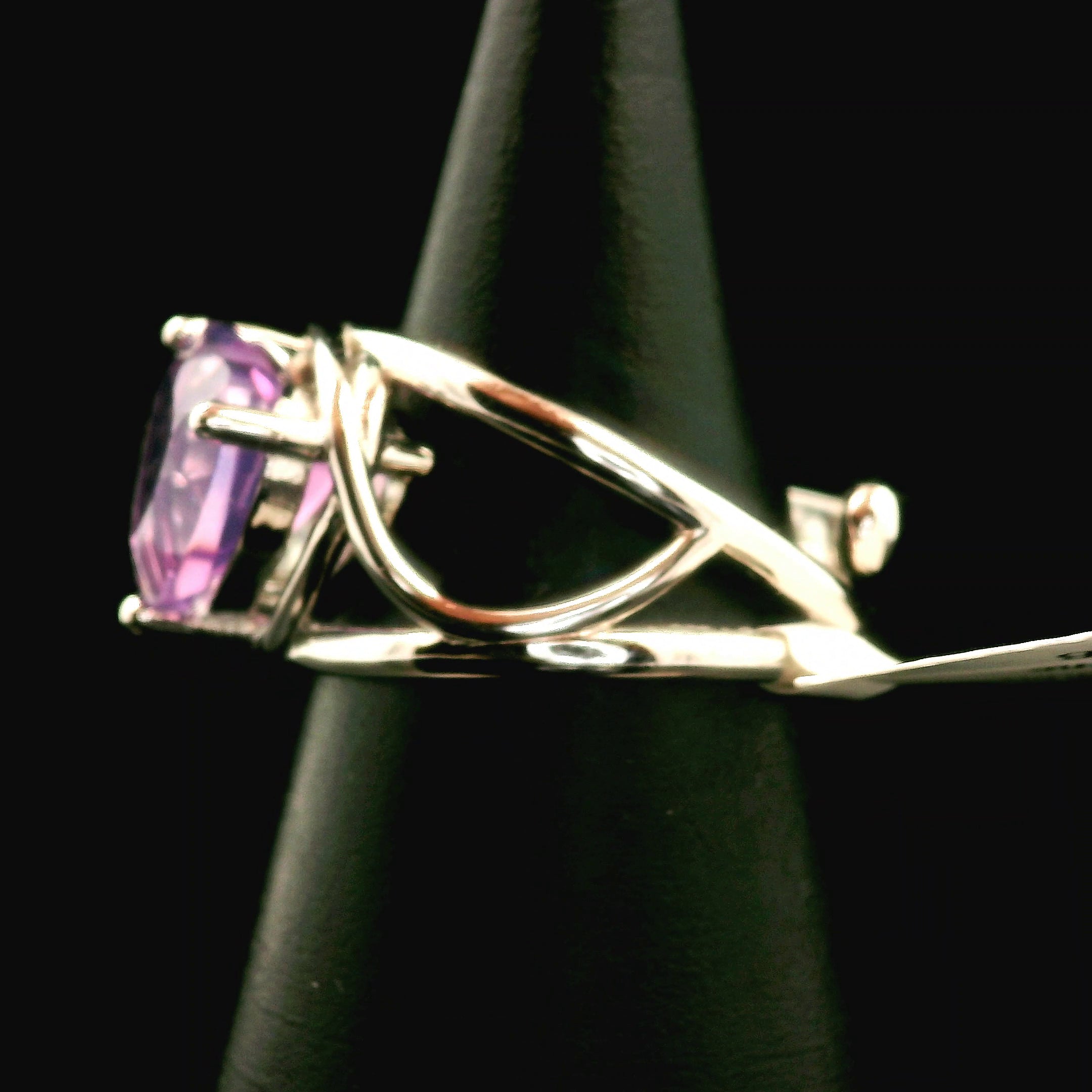 Lavender Moon Quartz and Rainbow Moonstone Heart Cuff Ring .925 Silver for Angelic Wisdom, New Beginnings, Protection and Manifestation