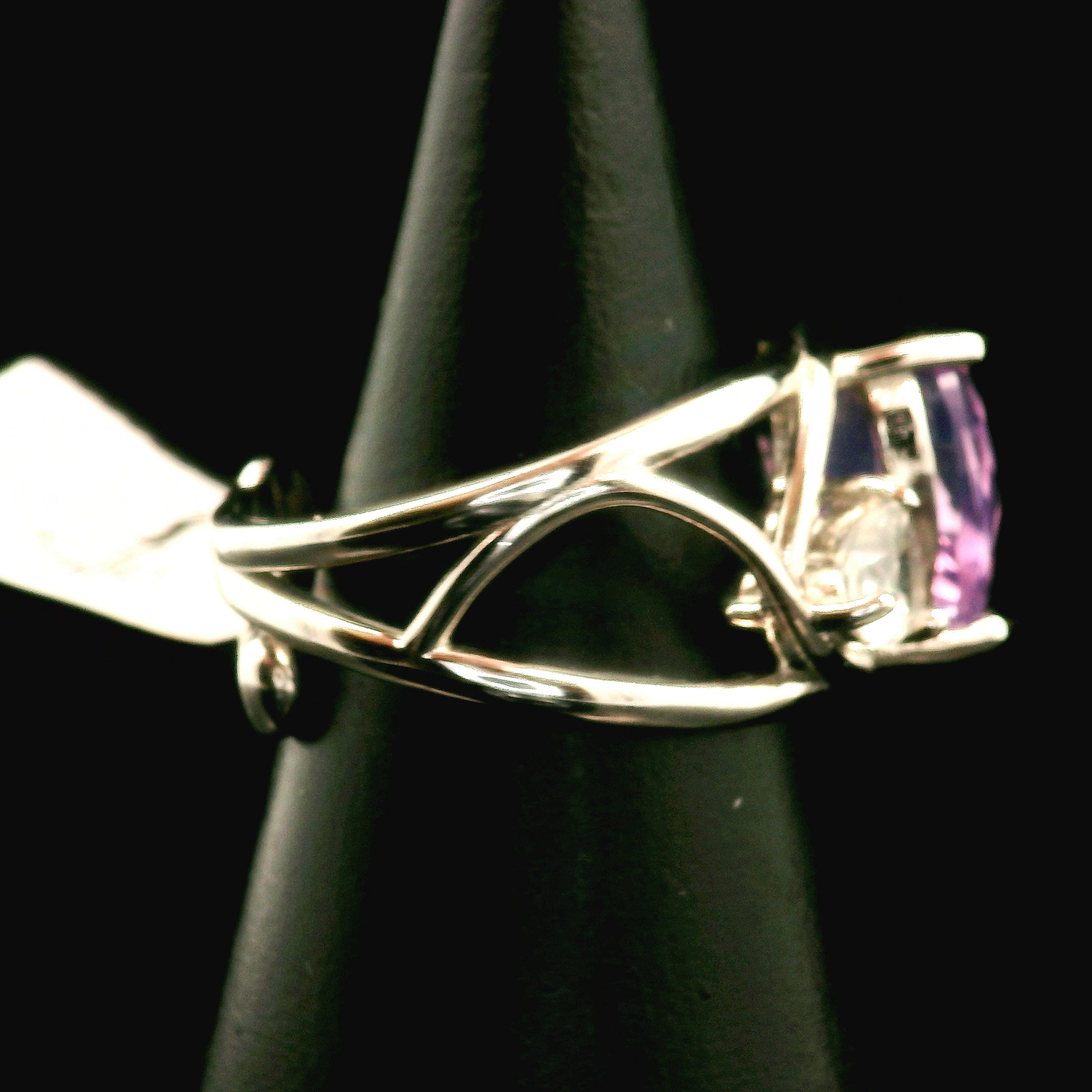 Lavender Moon Quartz and Rainbow Moonstone Heart Cuff Ring .925 Silver for Angelic Wisdom, New Beginnings, Protection and Manifestation