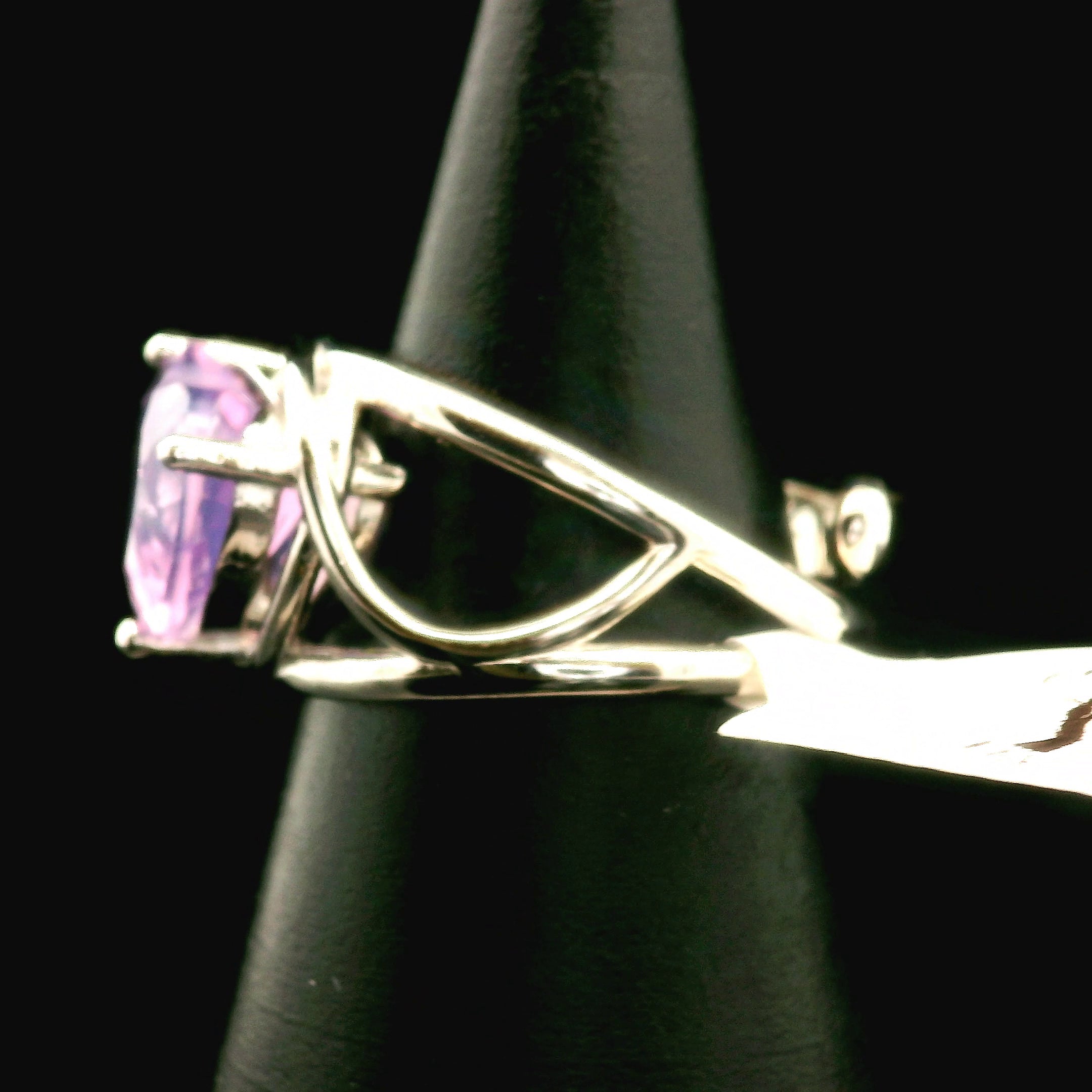 Lavender Moon Quartz Double Heart Cuff Ring .925 Silver for Angelic Wisdom
