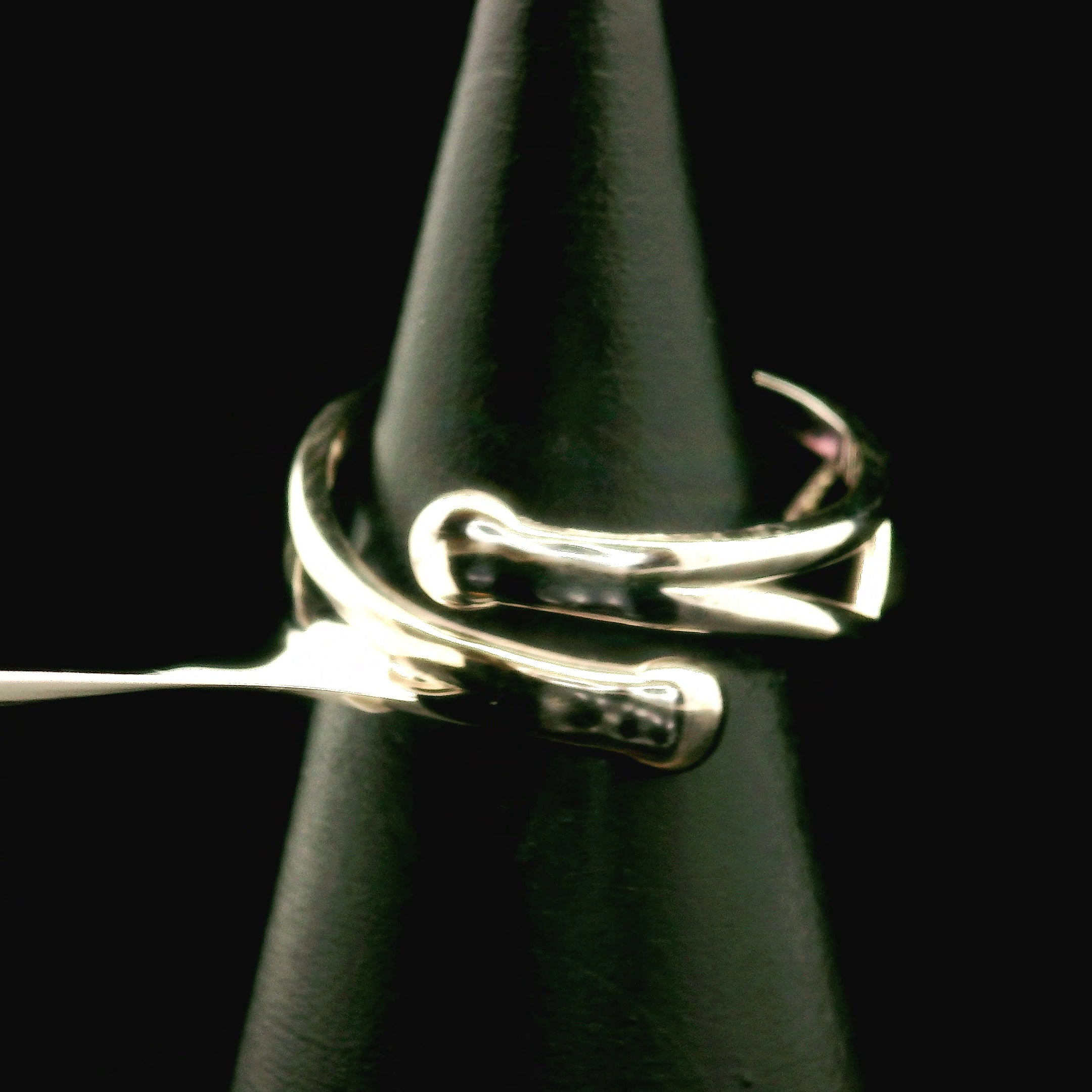 Lavender Moon Quartz Double Heart Cuff Ring .925 Silver for Angelic Wisdom