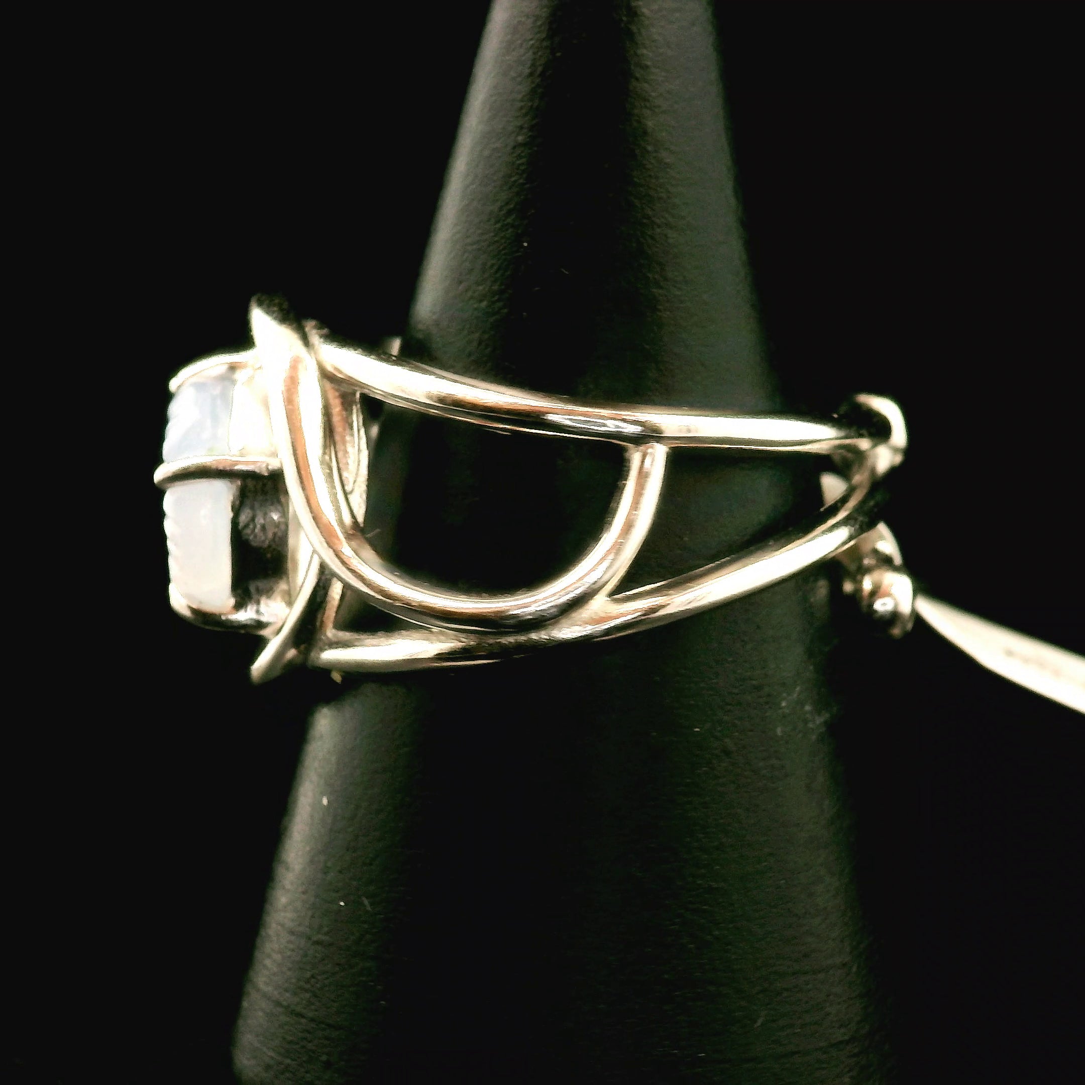 Blue Chalcedony Flower Cuff Ring .925 Silver for Soothing the Body, Mind and Spirit