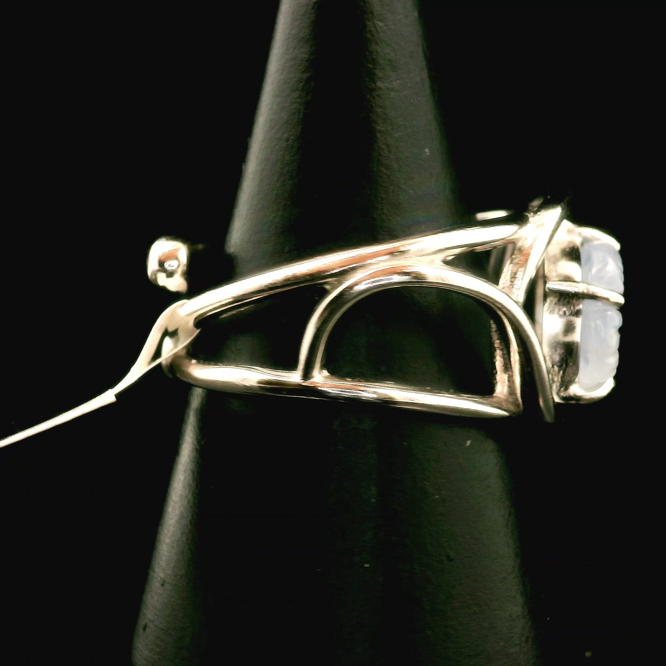 Blue Chalcedony Flower Cuff Ring .925 Silver for Soothing the Body, Mind and Spirit