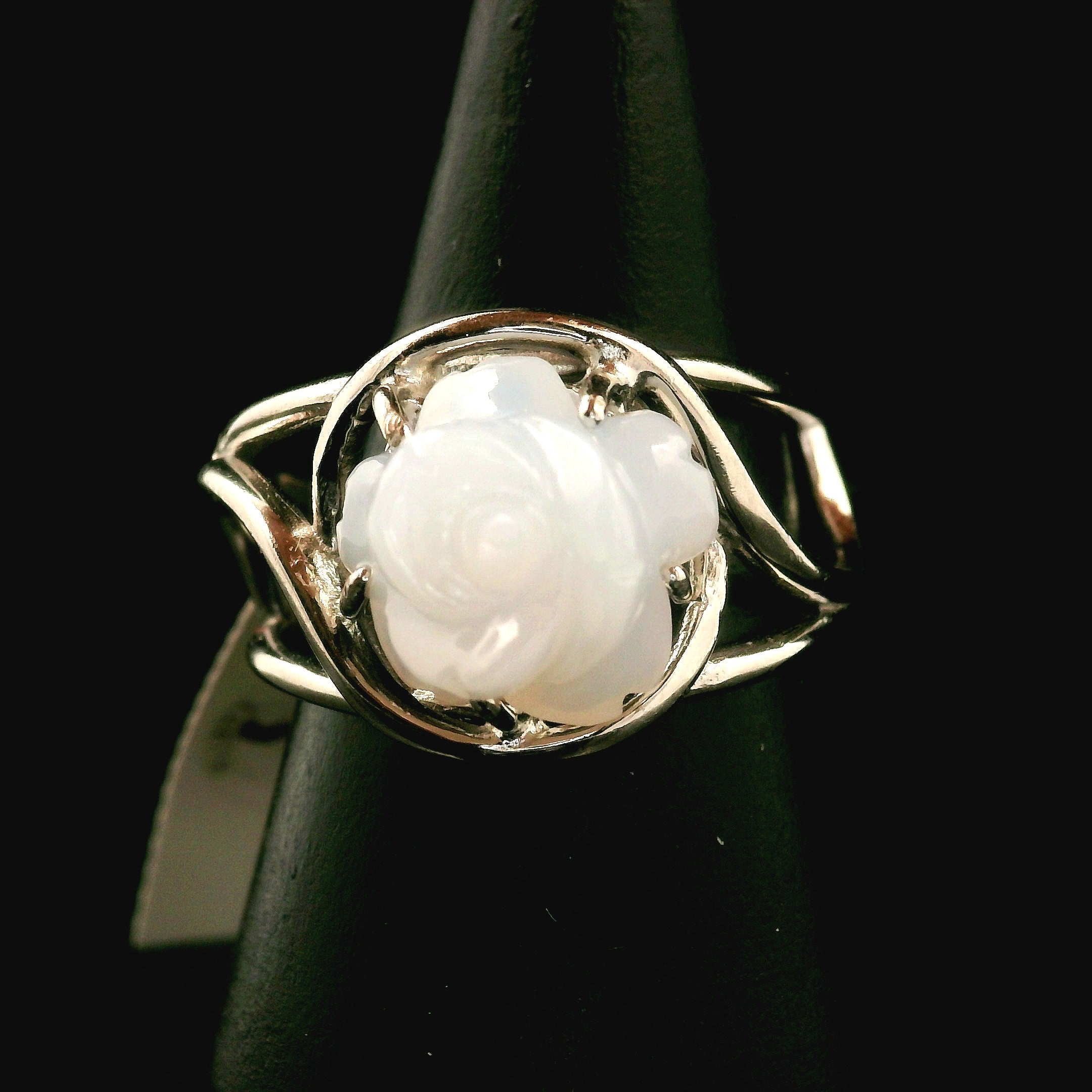 Blue Chalcedony Flower Cuff Ring .925 Silver for Soothing the Body, Mind and Spirit