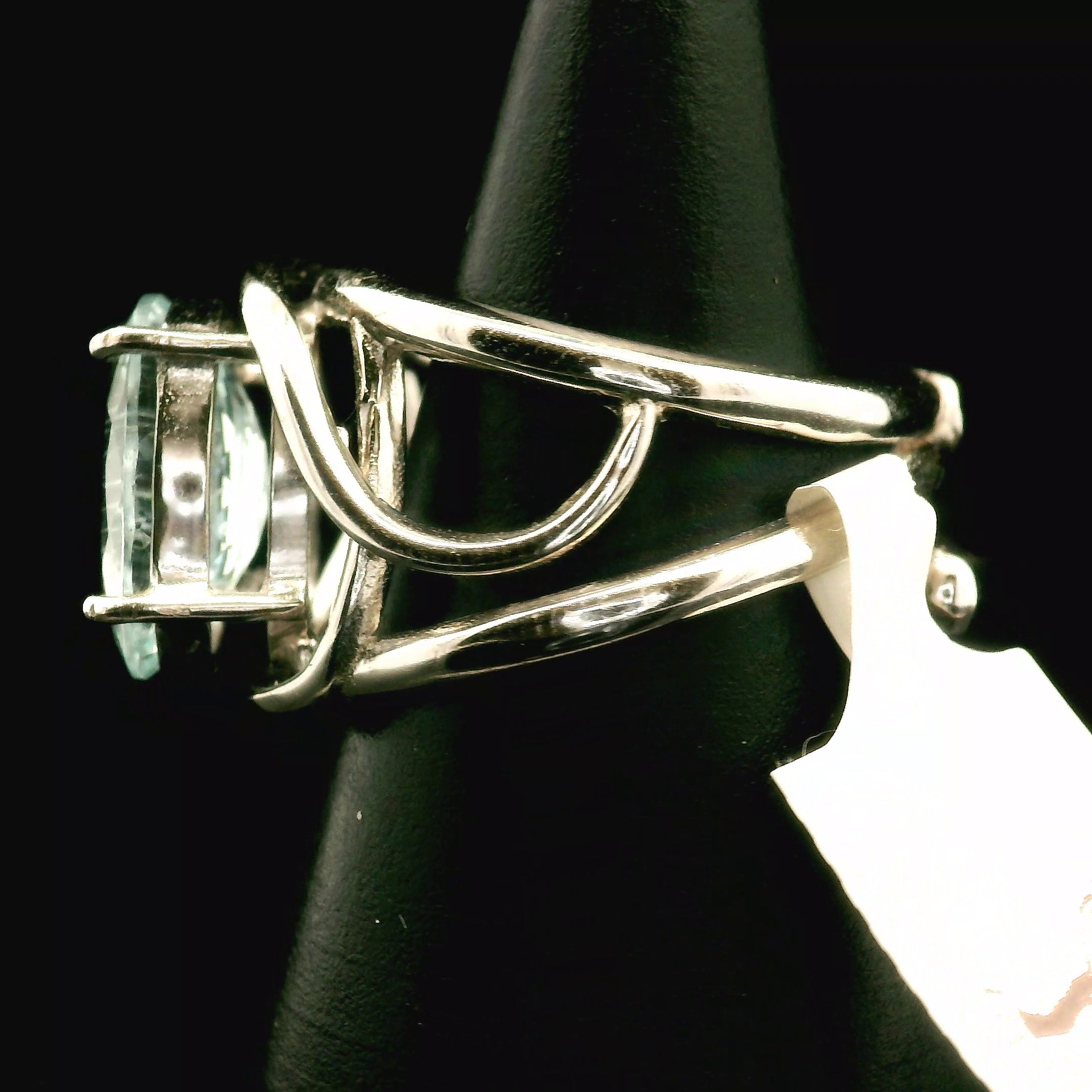 Rutilated Aquamarine Cuff Ring .925 Silver for Peaceful Travels and Protection