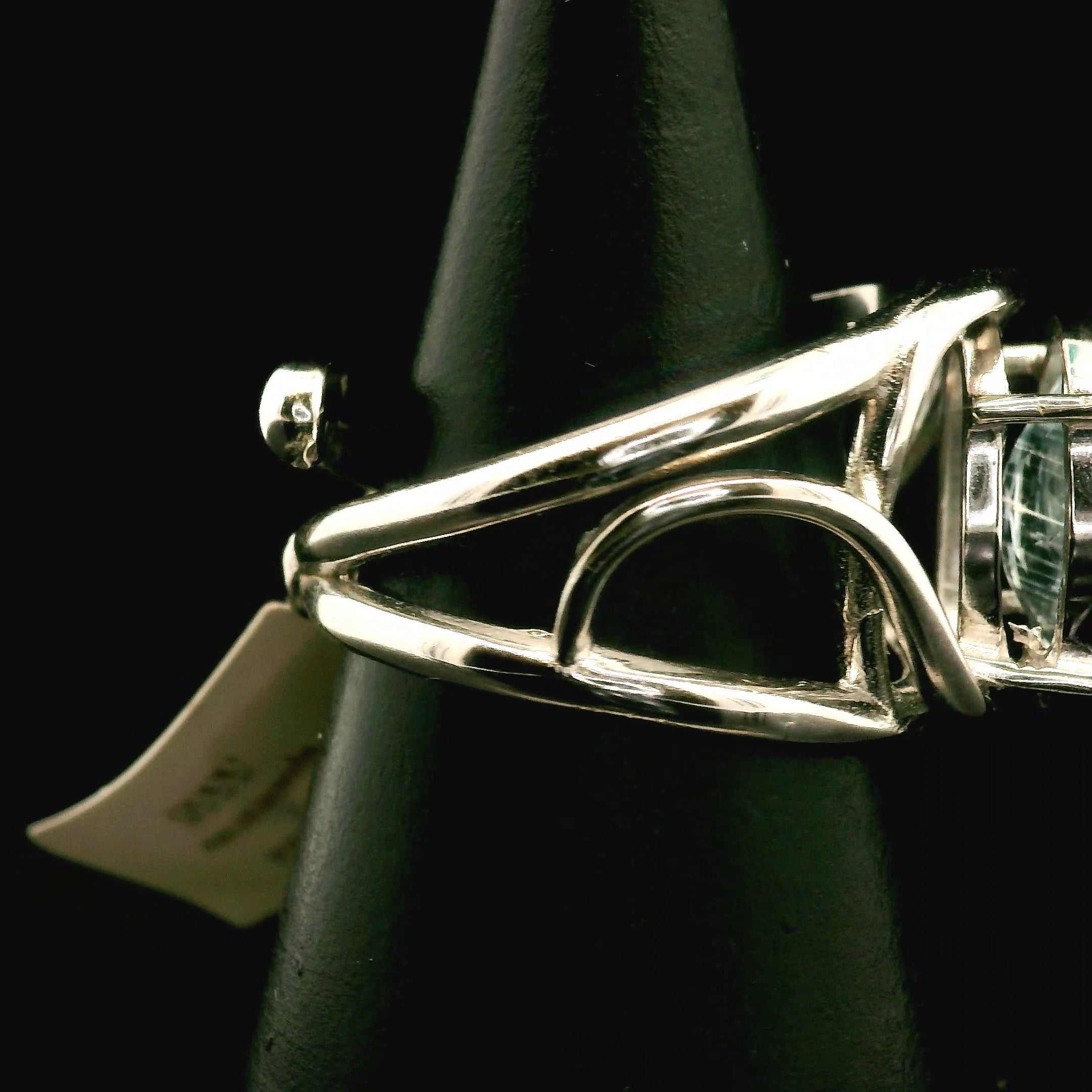 Rutilated Aquamarine Cuff Ring .925 Silver for Peaceful Travels and Protection