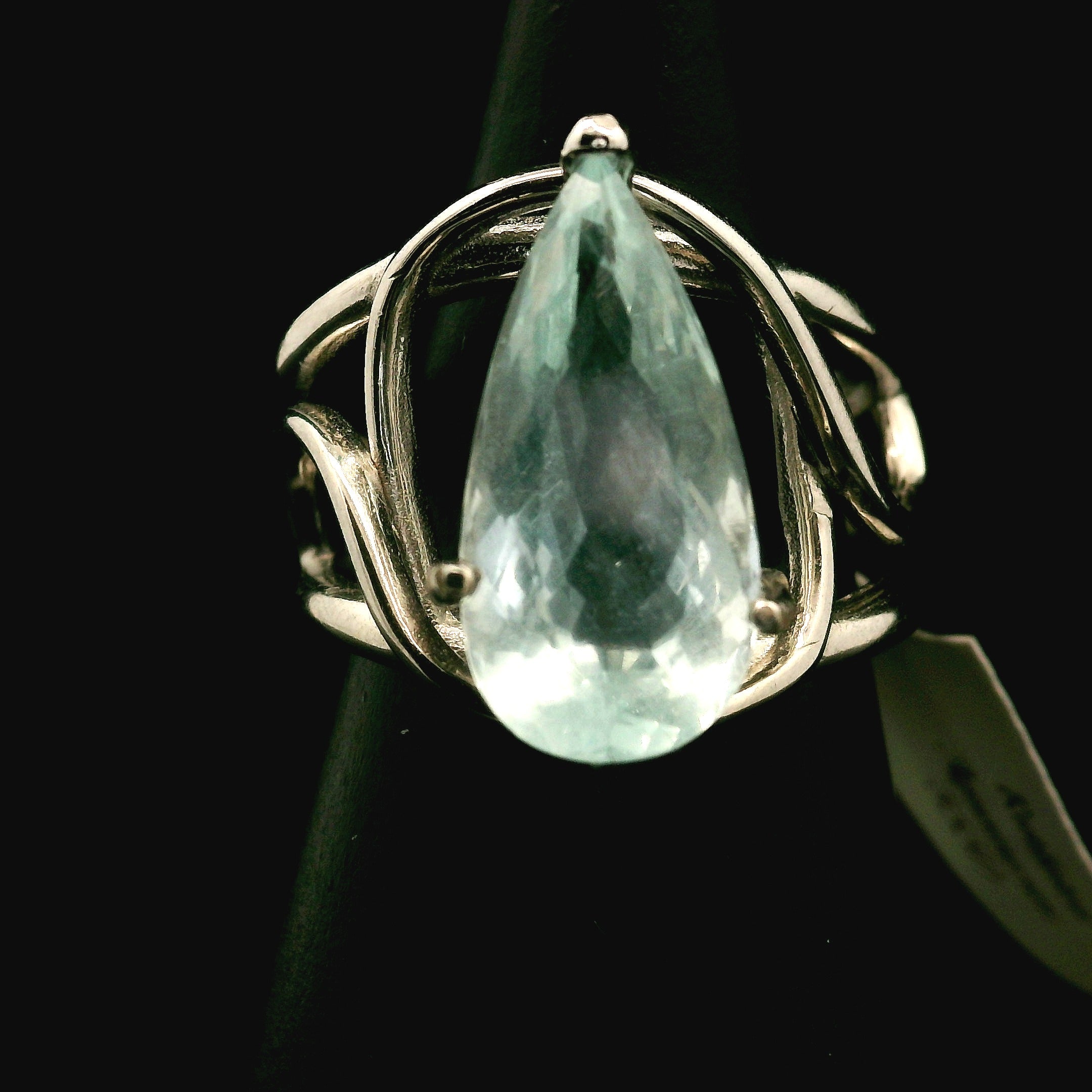Rutilated Aquamarine Cuff Ring .925 Silver for Peaceful Travels and Protection