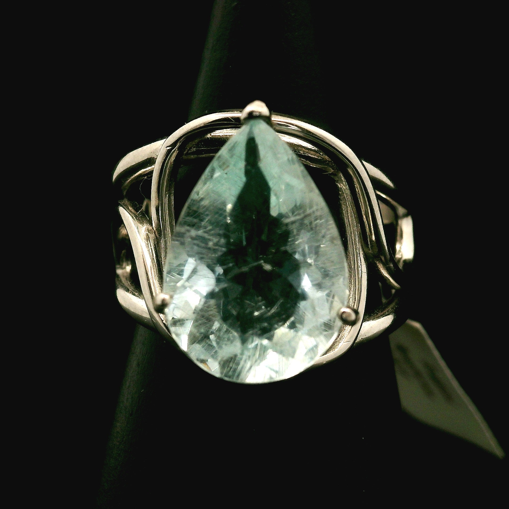 Rutilated Aquamarine Cuff Ring .925 Silver for Peaceful Travels and Protection