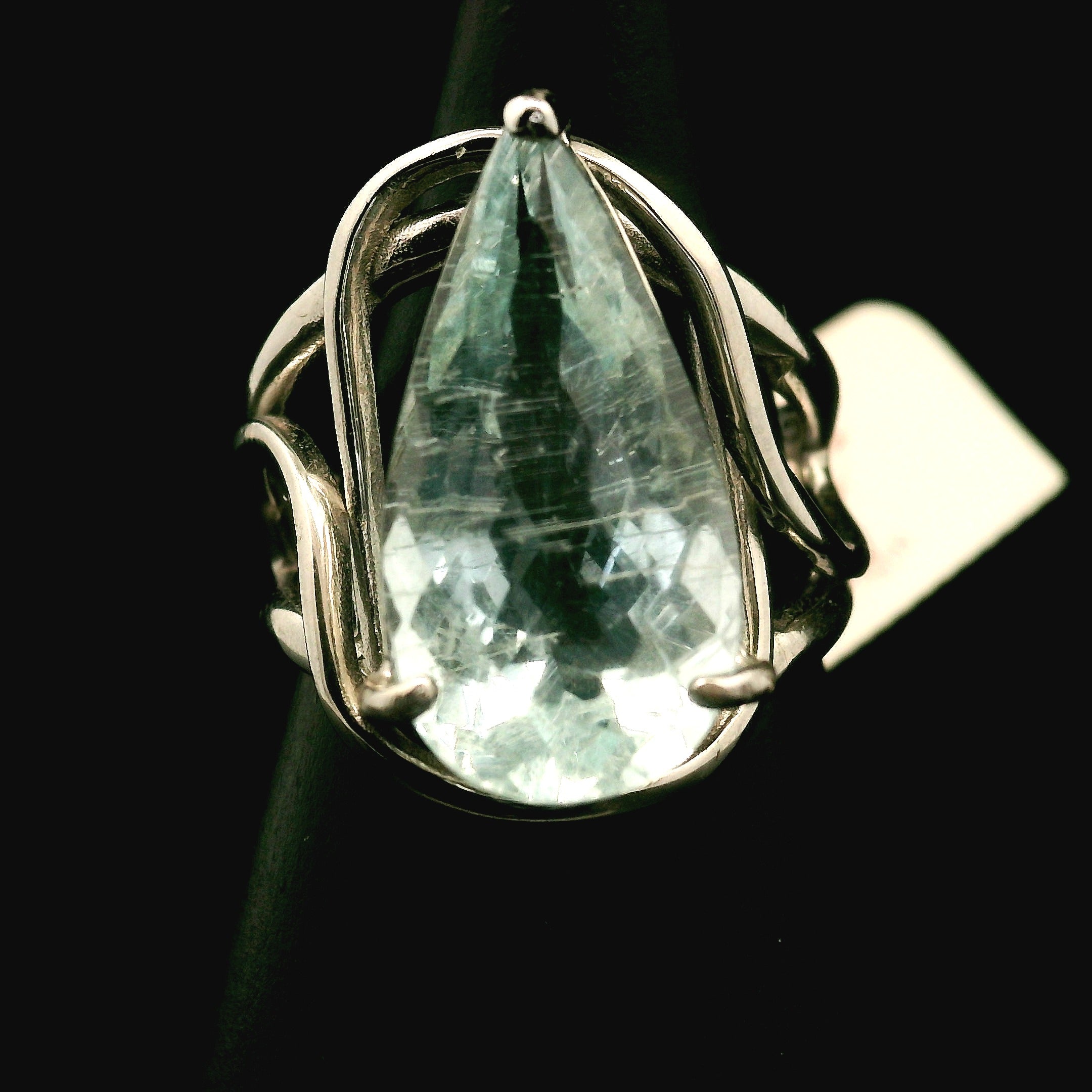 Rutilated Aquamarine Cuff Ring .925 Silver for Peaceful Travels and Protection