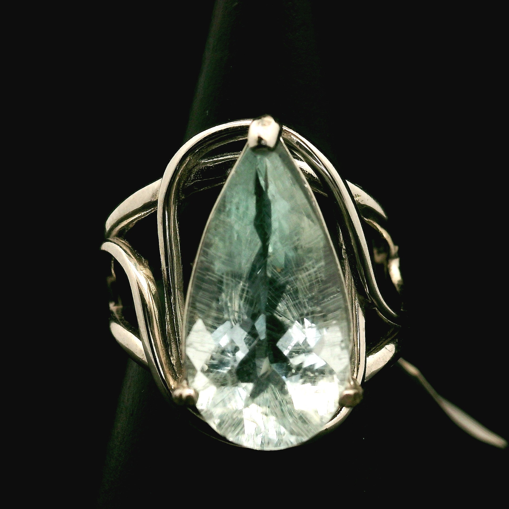 Rutilated Aquamarine Cuff Ring .925 Silver for Peaceful Travels and Protection