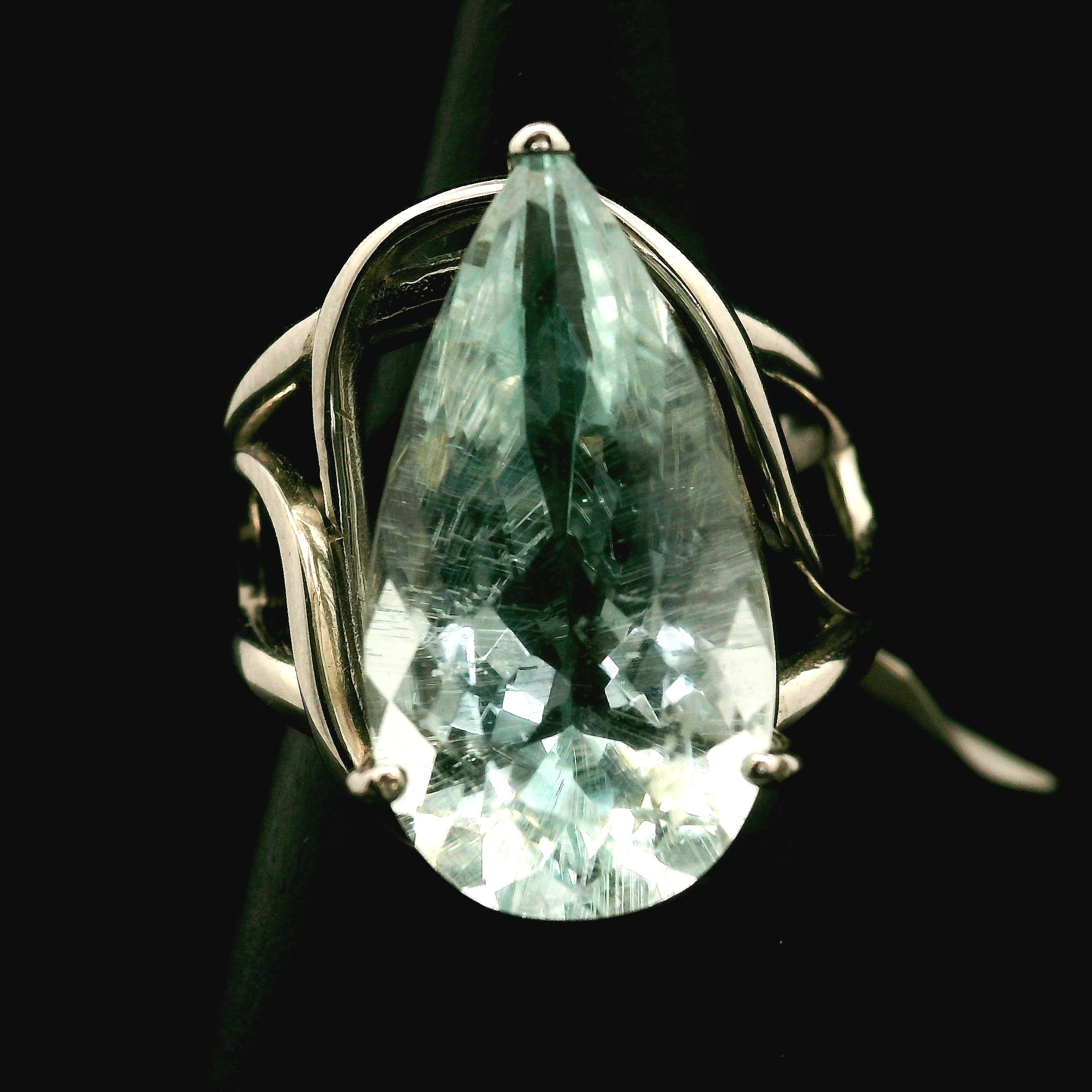 Rutilated Aquamarine Cuff Ring .925 Silver for Peaceful Travels and Protection