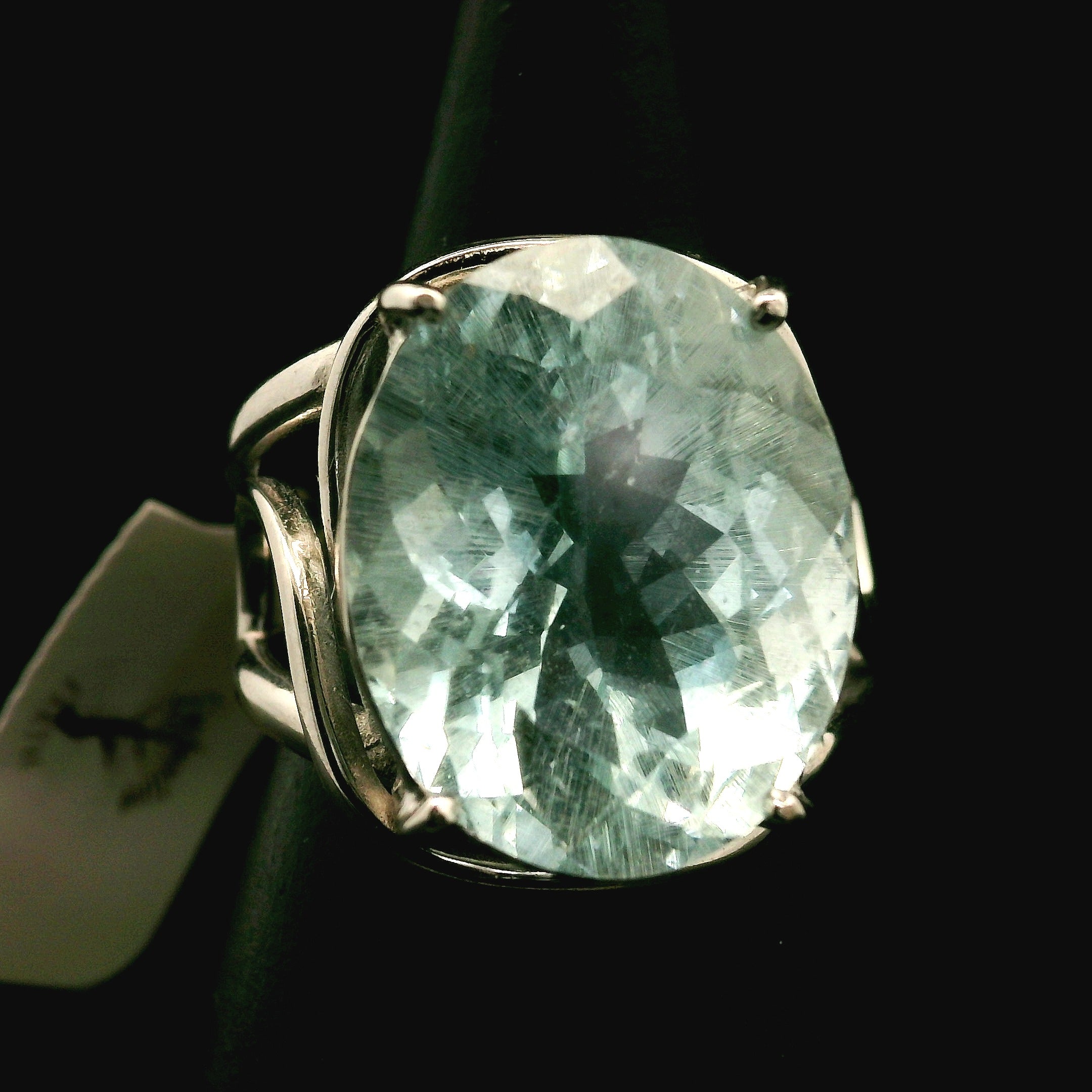 Rutilated Aquamarine Cuff Ring .925 Silver for Peaceful Travels and Protection