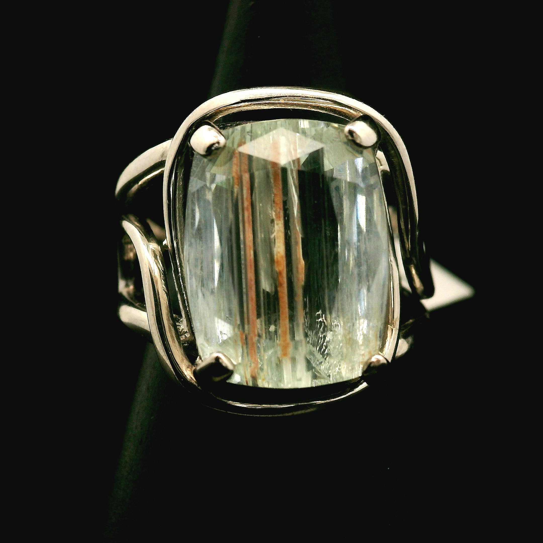 Rutilated Aquamarine Cuff Ring .925 Silver for Peaceful Travels and Protection