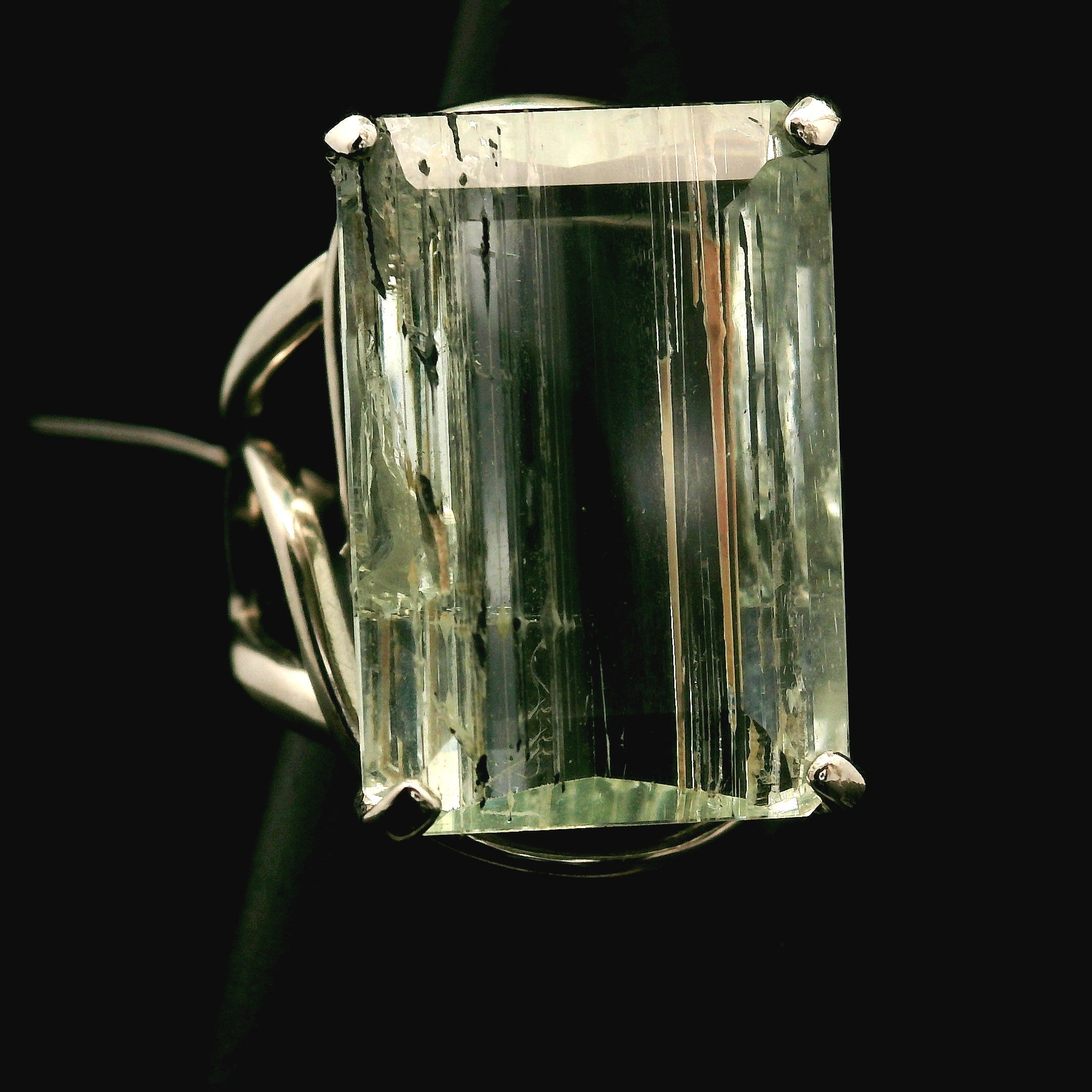 Rutilated Aquamarine Cuff Ring .925 Silver for Peaceful Travels and Protection