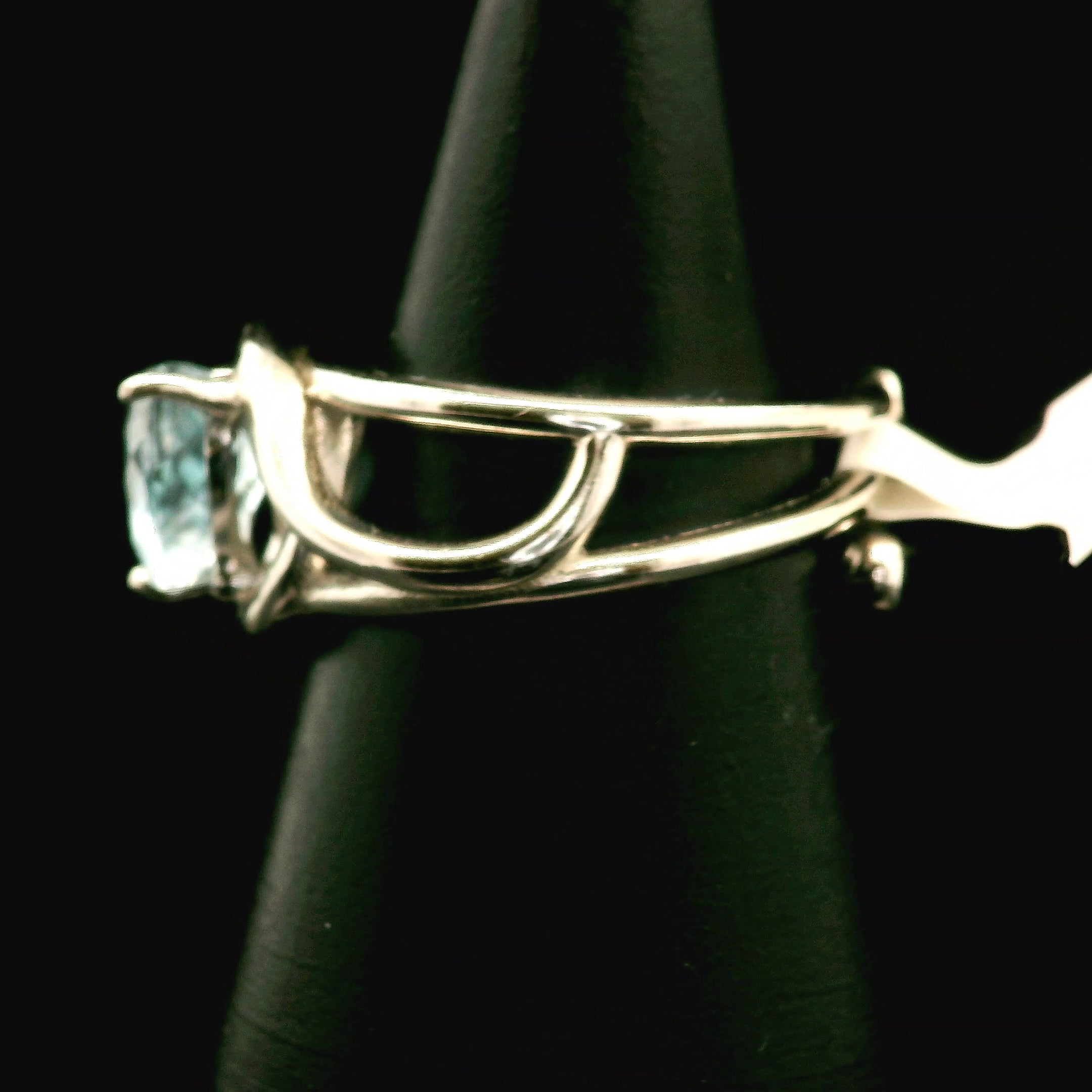 Aquamarine Heart Cuff Ring .925 Silver for Peaceful Travels and Protection