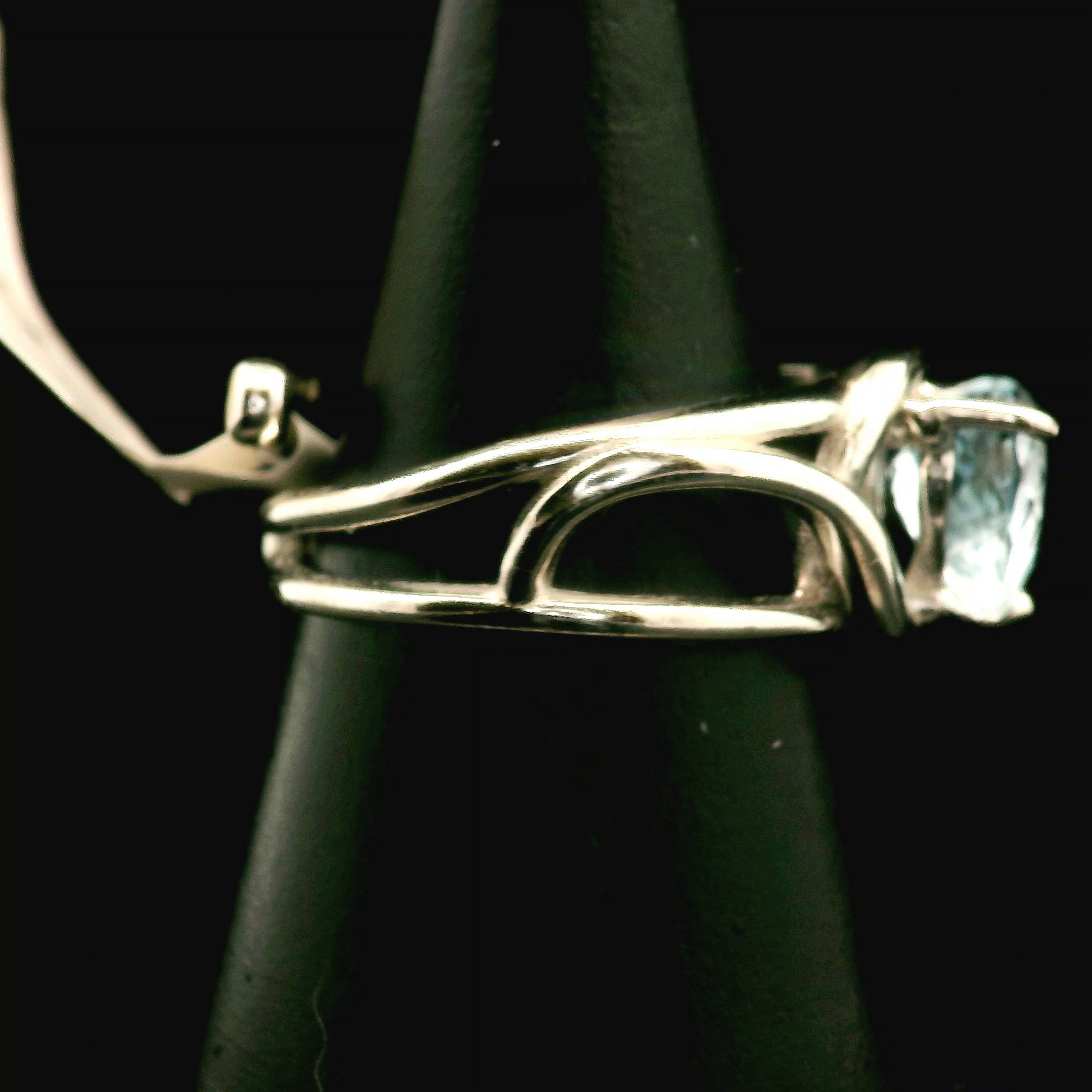 Aquamarine Heart Cuff Ring .925 Silver for Peaceful Travels and Protection