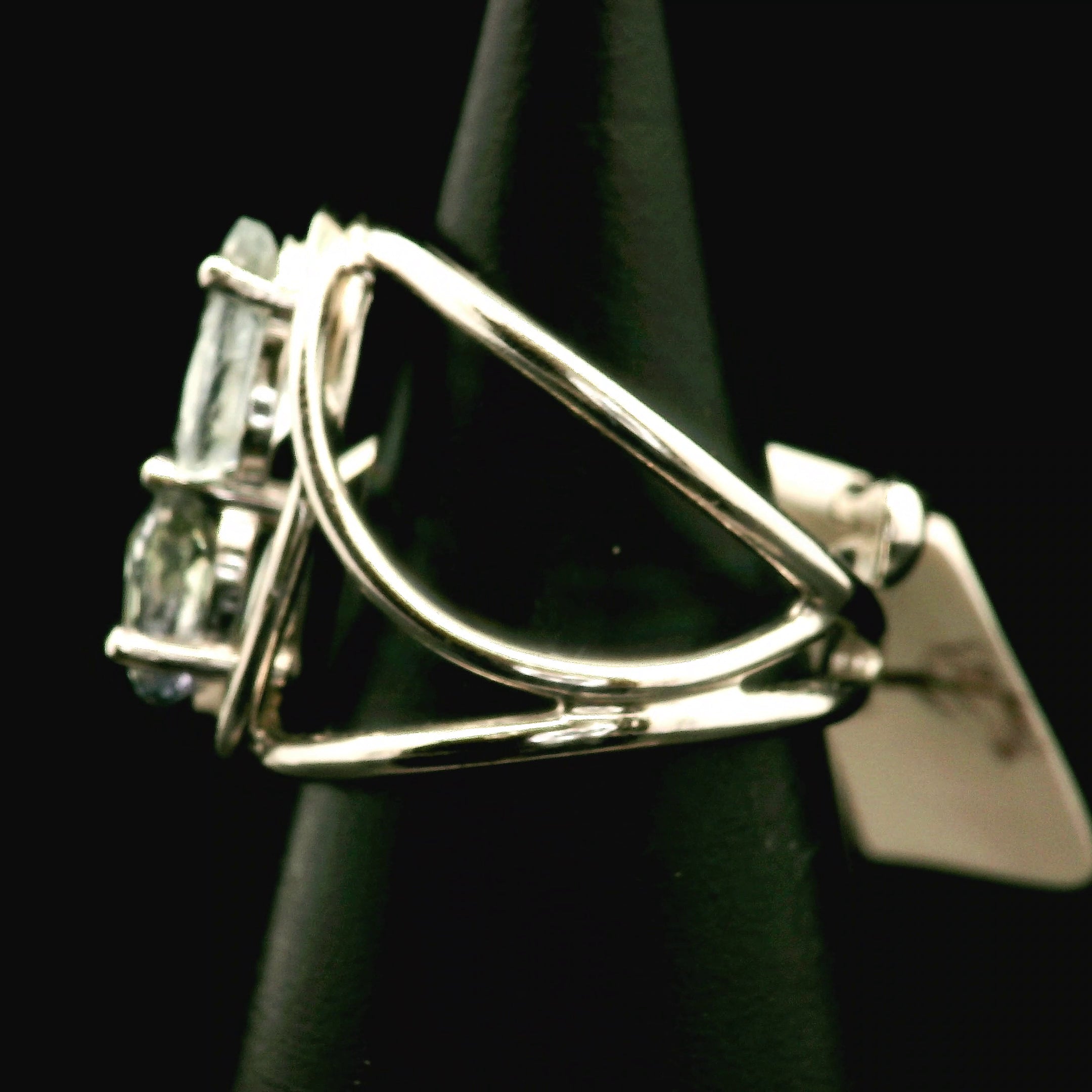 Tanzanite & Aquamarine Cuff Ring .925 Sterling Silver for Healing & Spiritual Evolution