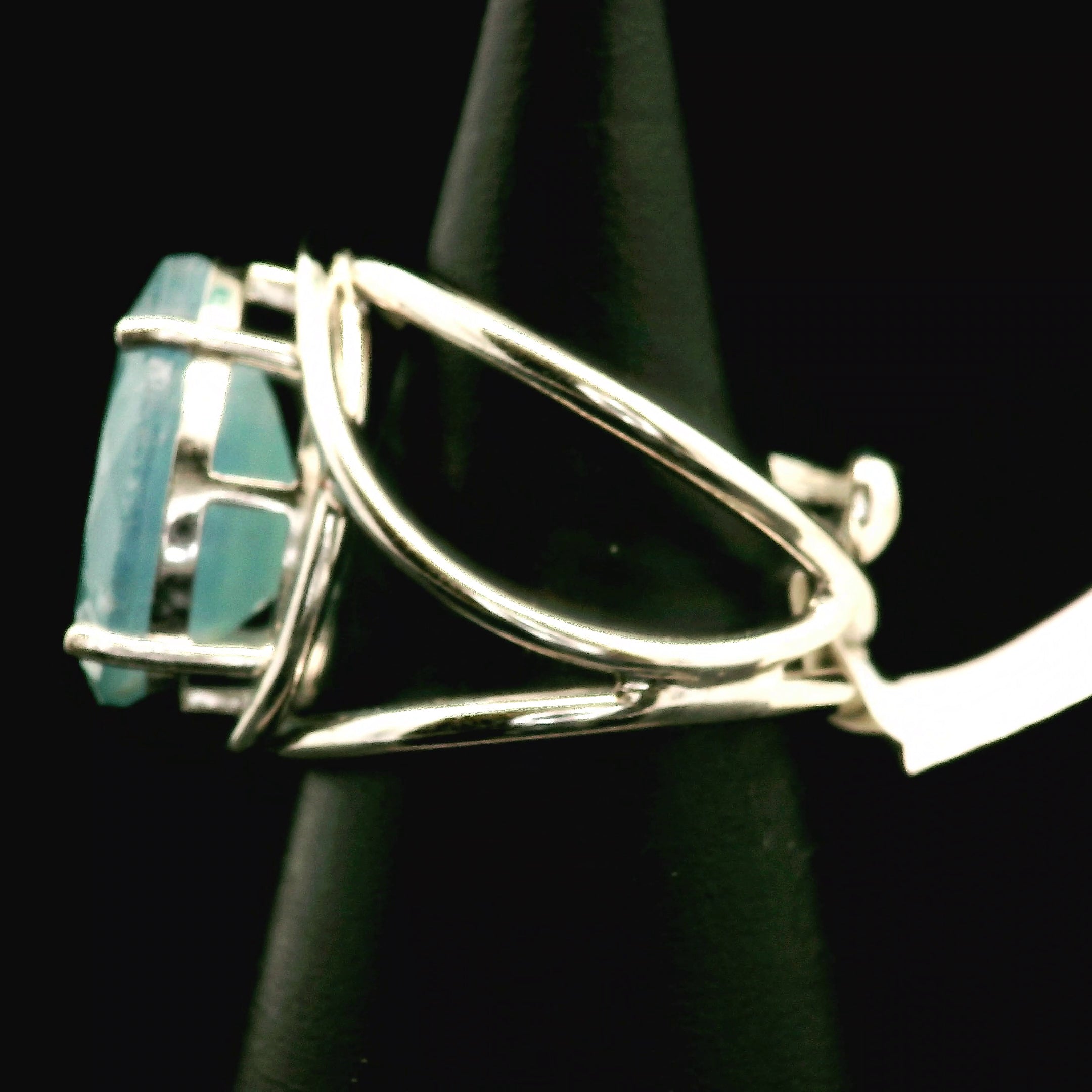 Lemurian Blue Calcite Cuff Ring 925 Silver for Happiness, Healing and Peace