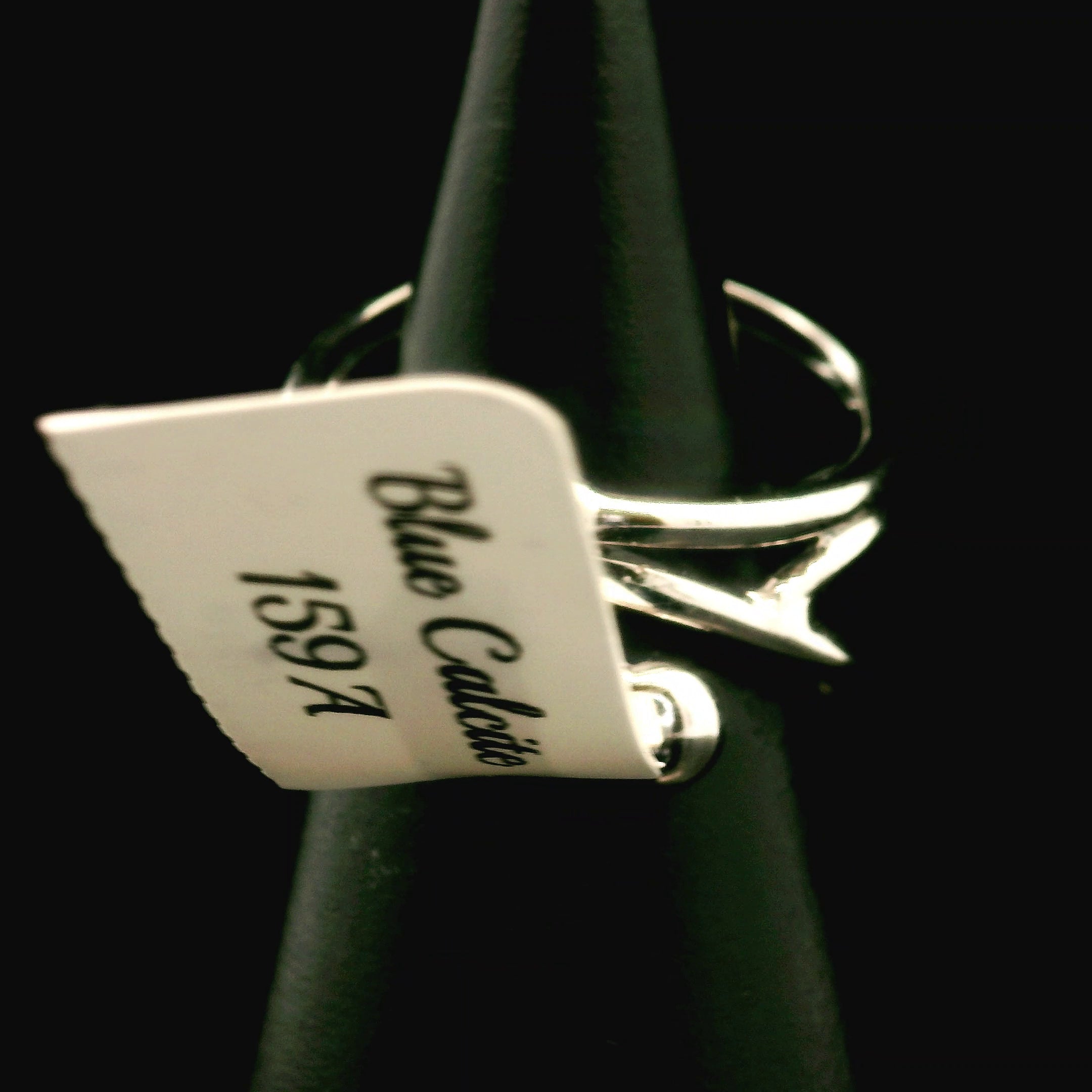 Lemurian Blue Calcite Cuff Ring 925 Silver for Happiness, Healing and Peace