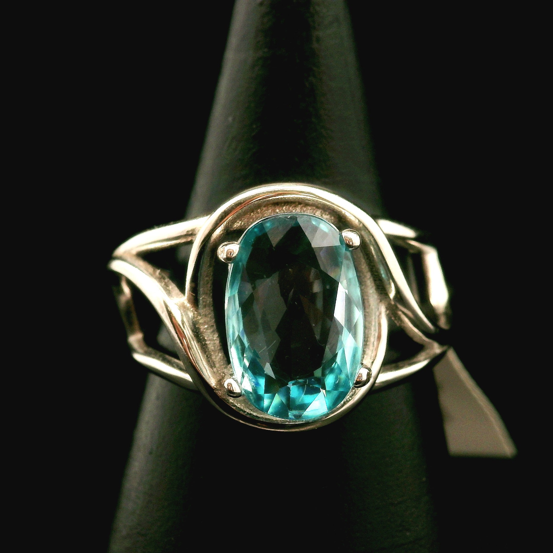 Blue Zircon Cuff Ring .925 Silver for Healing, Enhancing, and Attracting