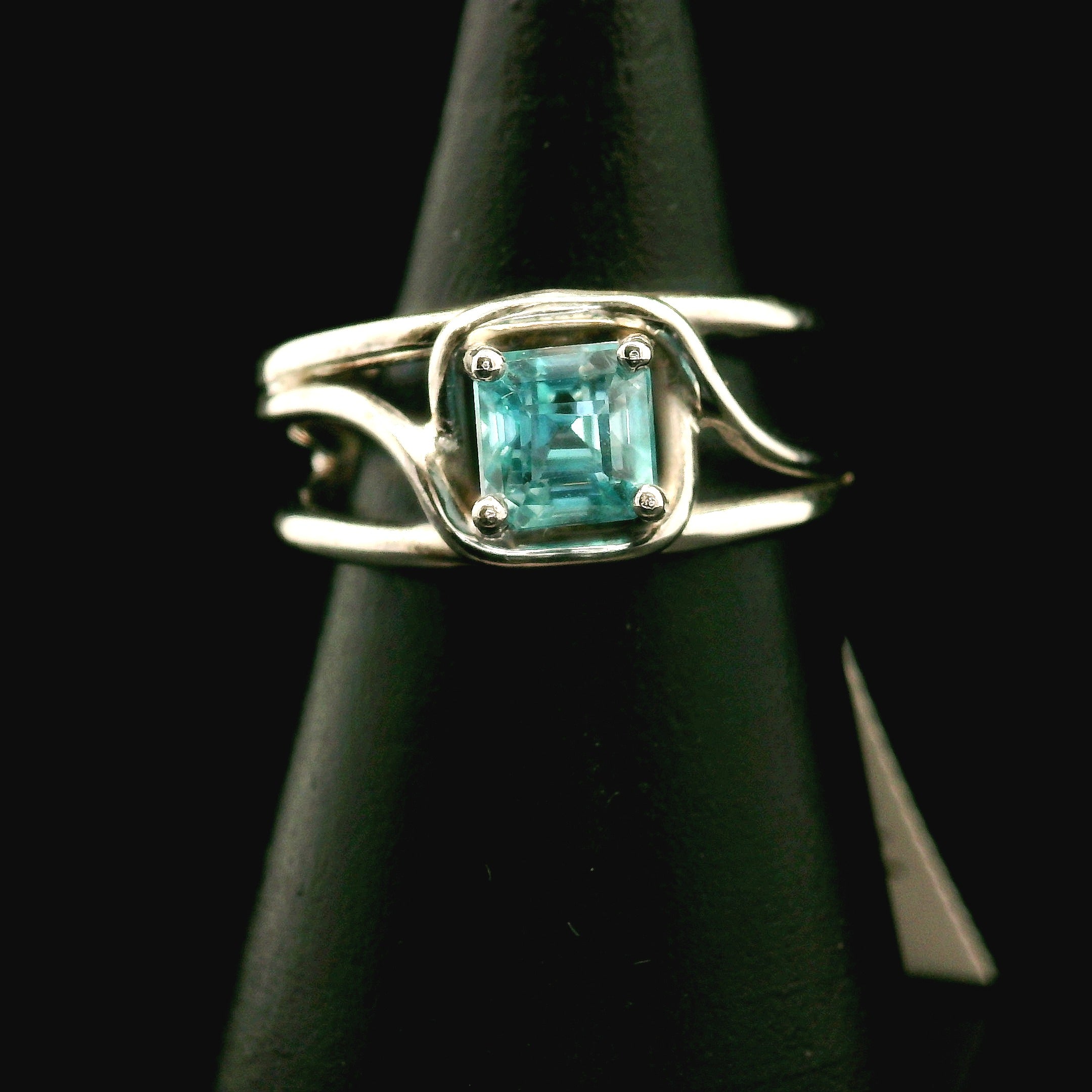 Blue Zircon Cuff Ring .925 Silver for Healing, Enhancing, and Attracting