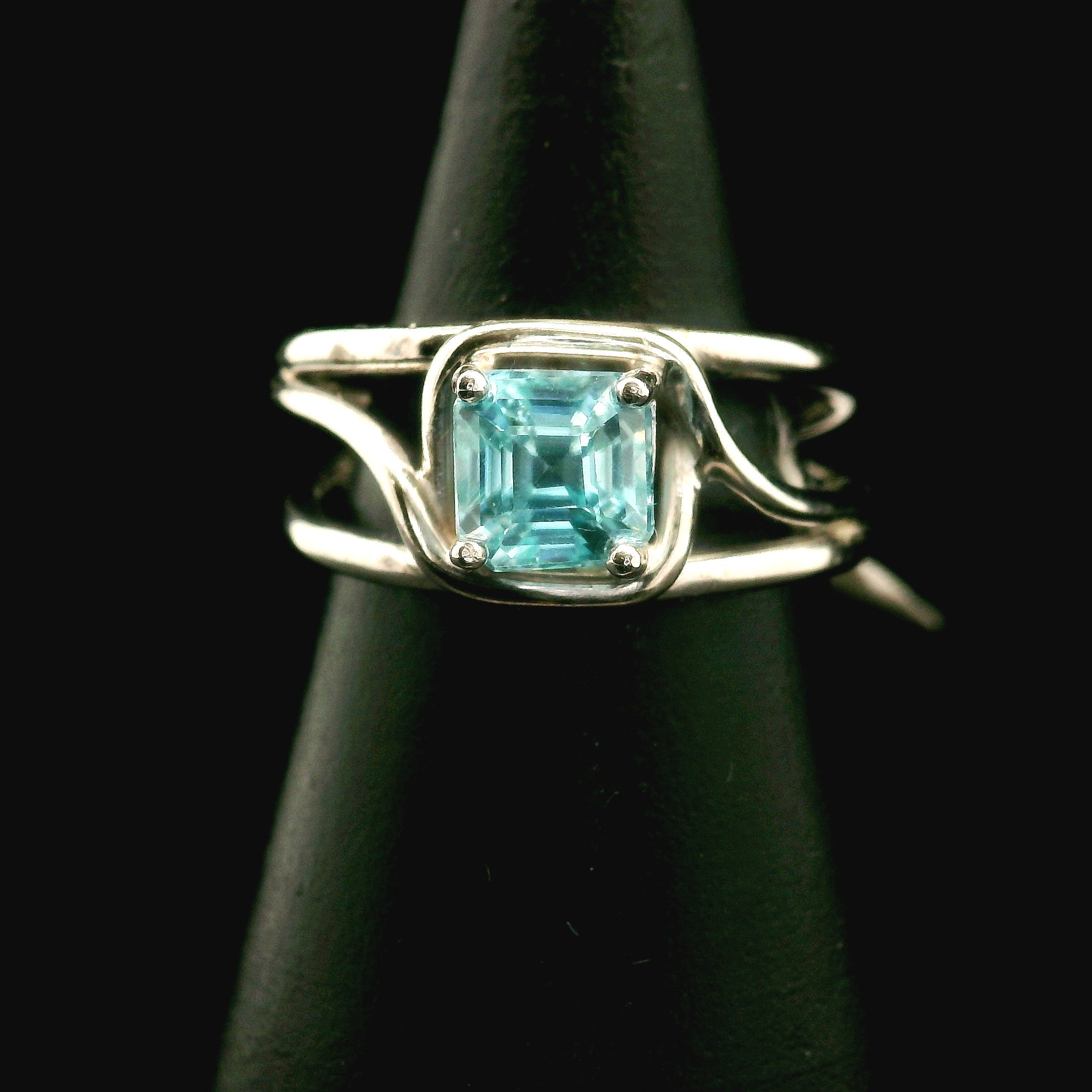 Blue Zircon Cuff Ring .925 Silver for Healing, Enhancing, and Attracting