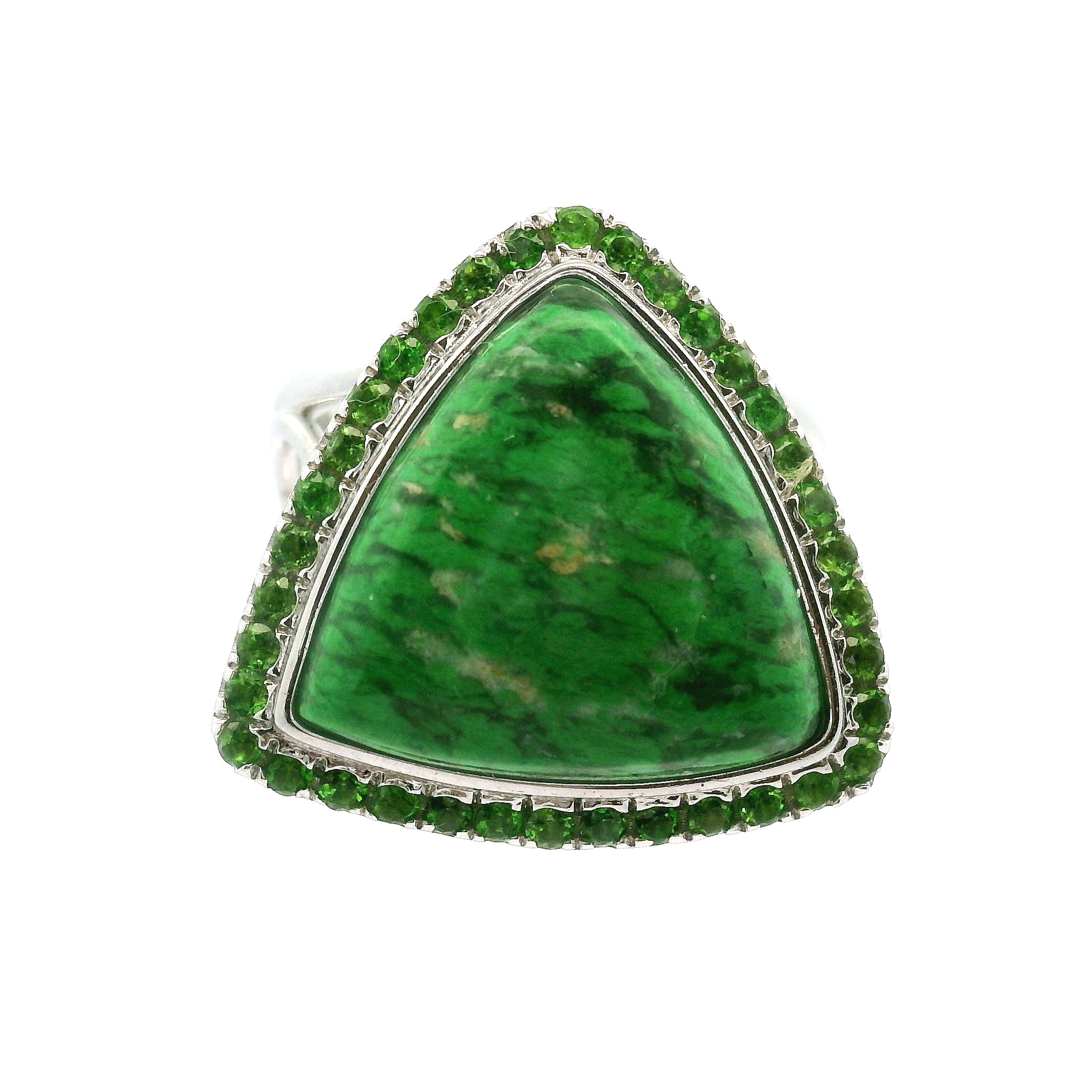 Maw Sit Sit with Chrome Diopside Pavé Cuff Ring .925 Silver for Attracting New Relationships and Opportunities