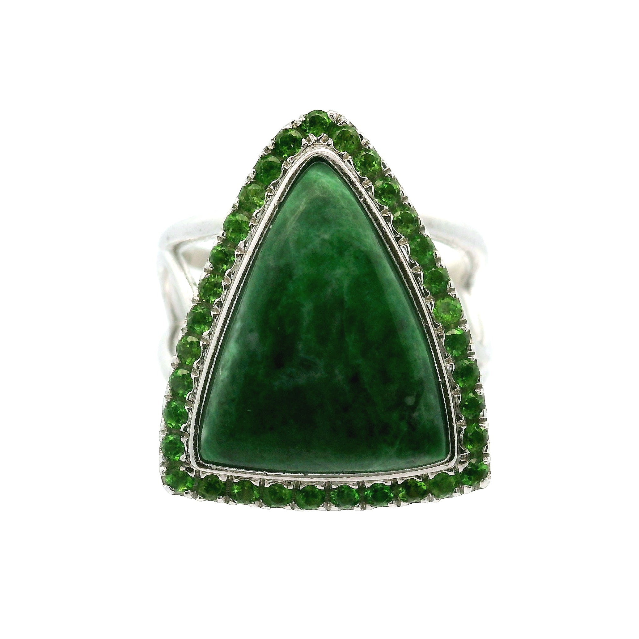 Maw Sit Sit with Chrome Diopside Pavé Cuff Ring .925 Silver for Attracting New Relationships and Opportunities