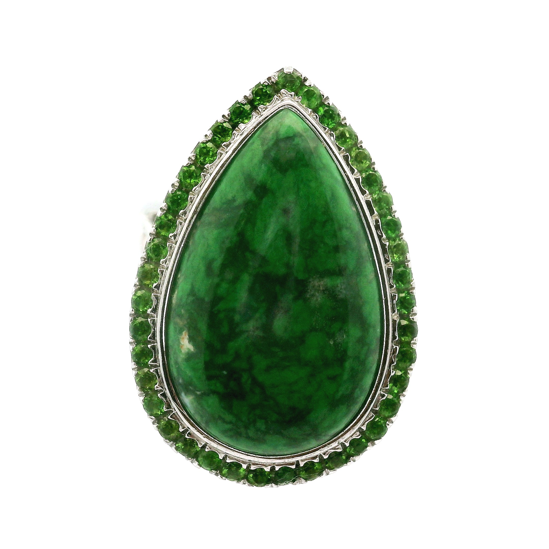 Maw Sit Sit with Chrome Diopside Pavé Cuff Ring .925 Silver for Attracting New Relationships and Opportunities